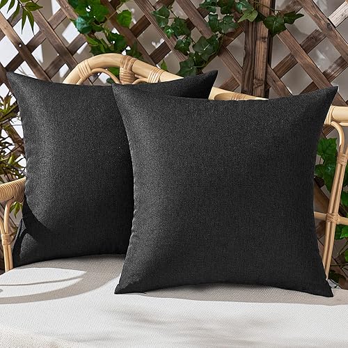 Miniatura 1 de Woaboy - Juego de 2 fundas impermeables de cojines para exteriores, fundas decorativas de cojines, sólidos, de lino de algodón de granja para sillas