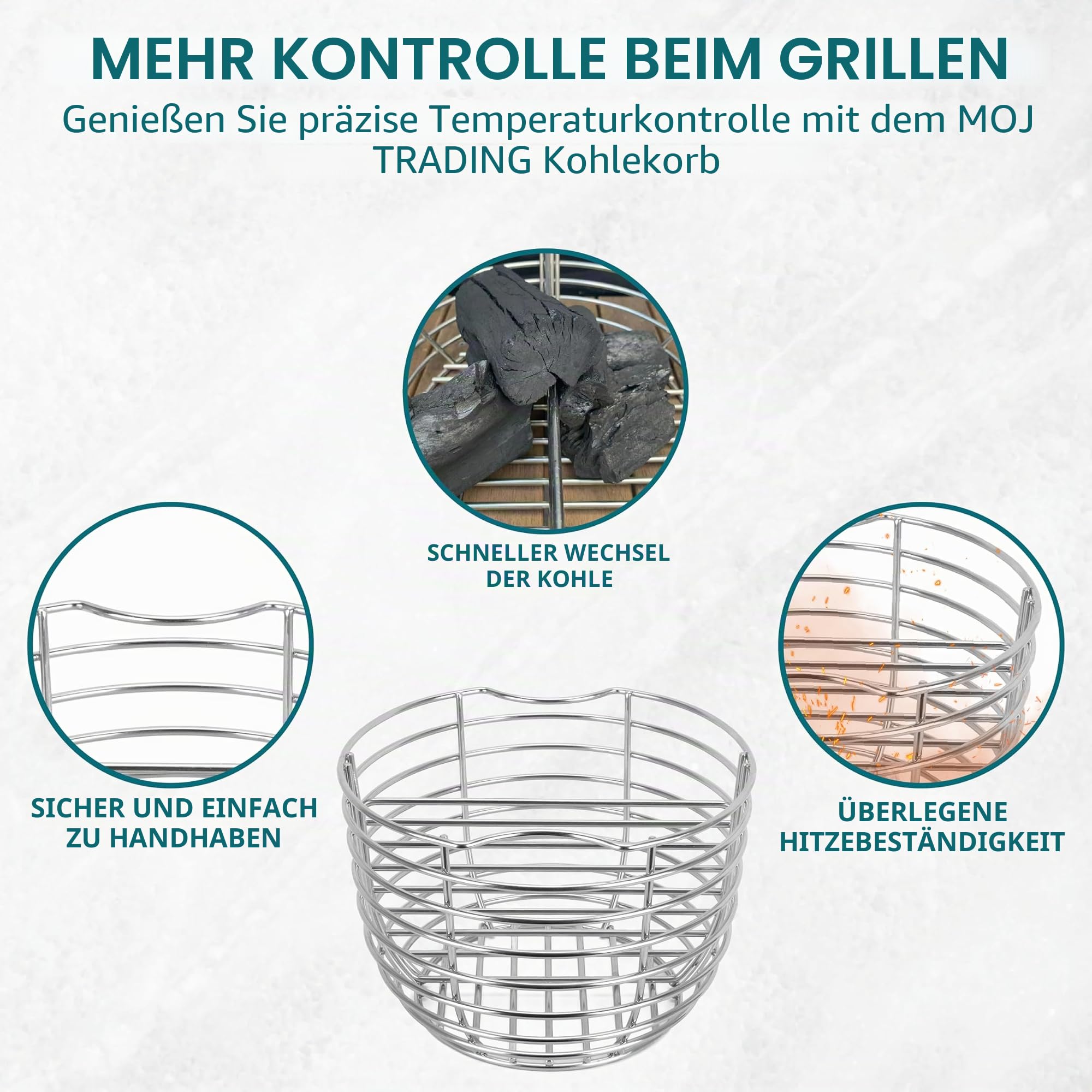 Holzkohlekorb – Optimale Luftstromregelung für BBQ Grill – Leicht zu halten – Sicher für heiße Kohlen – Schneller Temperaturanstieg – Spart Kohle – Multifunktional