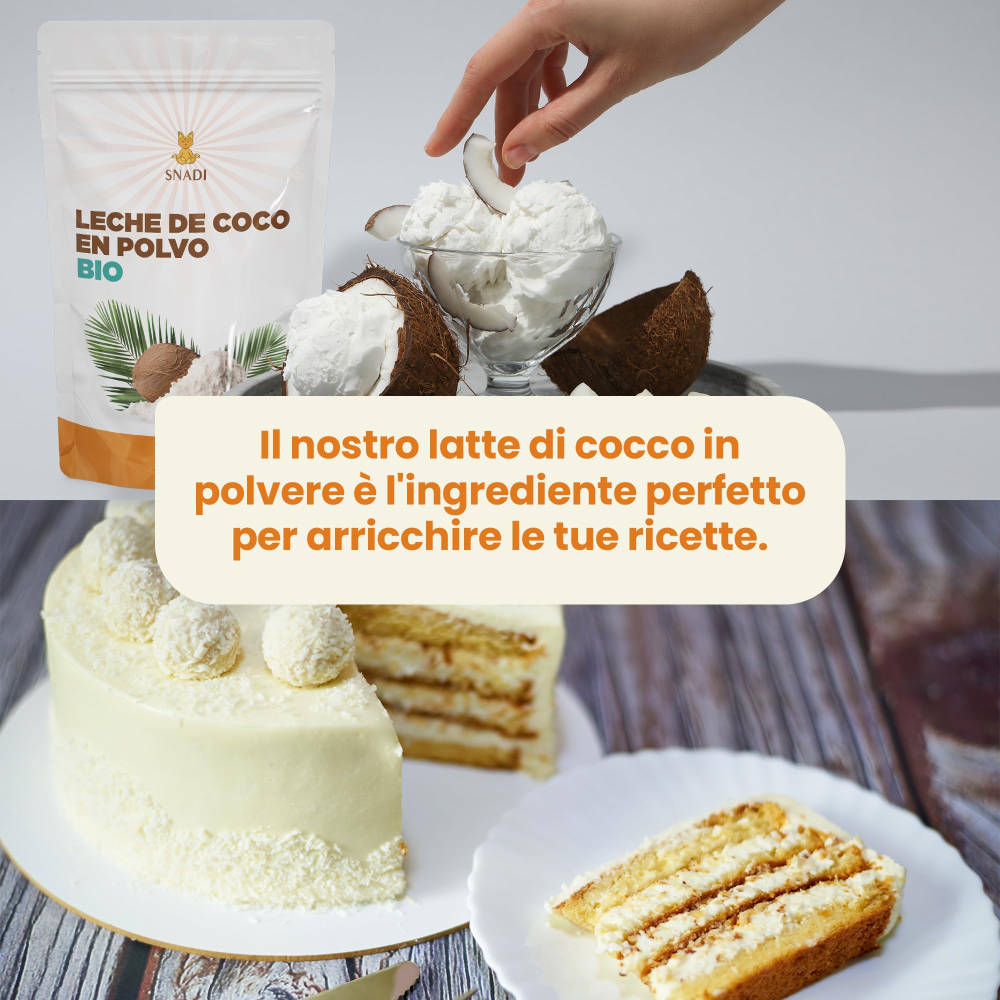 Snadi - Latte di Cocco in Polvere BIO dallo Sri Lanka - 1KG - 100% Naturale e Biologico - Confezionato in Sacchetto di Plastica Riciclabile - Senza Additivi né Conservanti - Ideale per Frullati