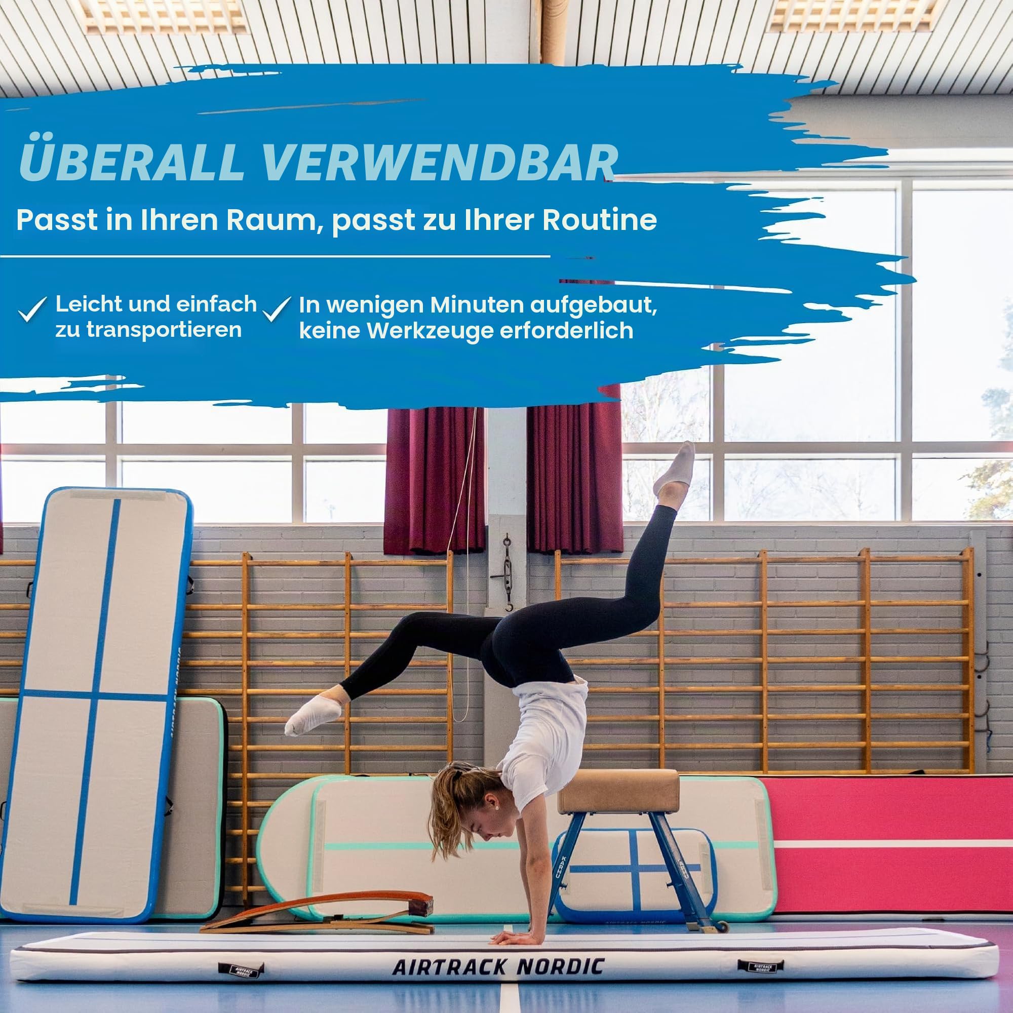 AirTrack Nordic Home Special Edition Air Track Matte 3m/4m/5m/6m/7m/8m mit Luftpumpe, Turnmatte Aufblasbar für Gymnastik, Yoga, Langlebig & Einfach zu Transportiere Air Tracking Gymnastikmatte Zuhause