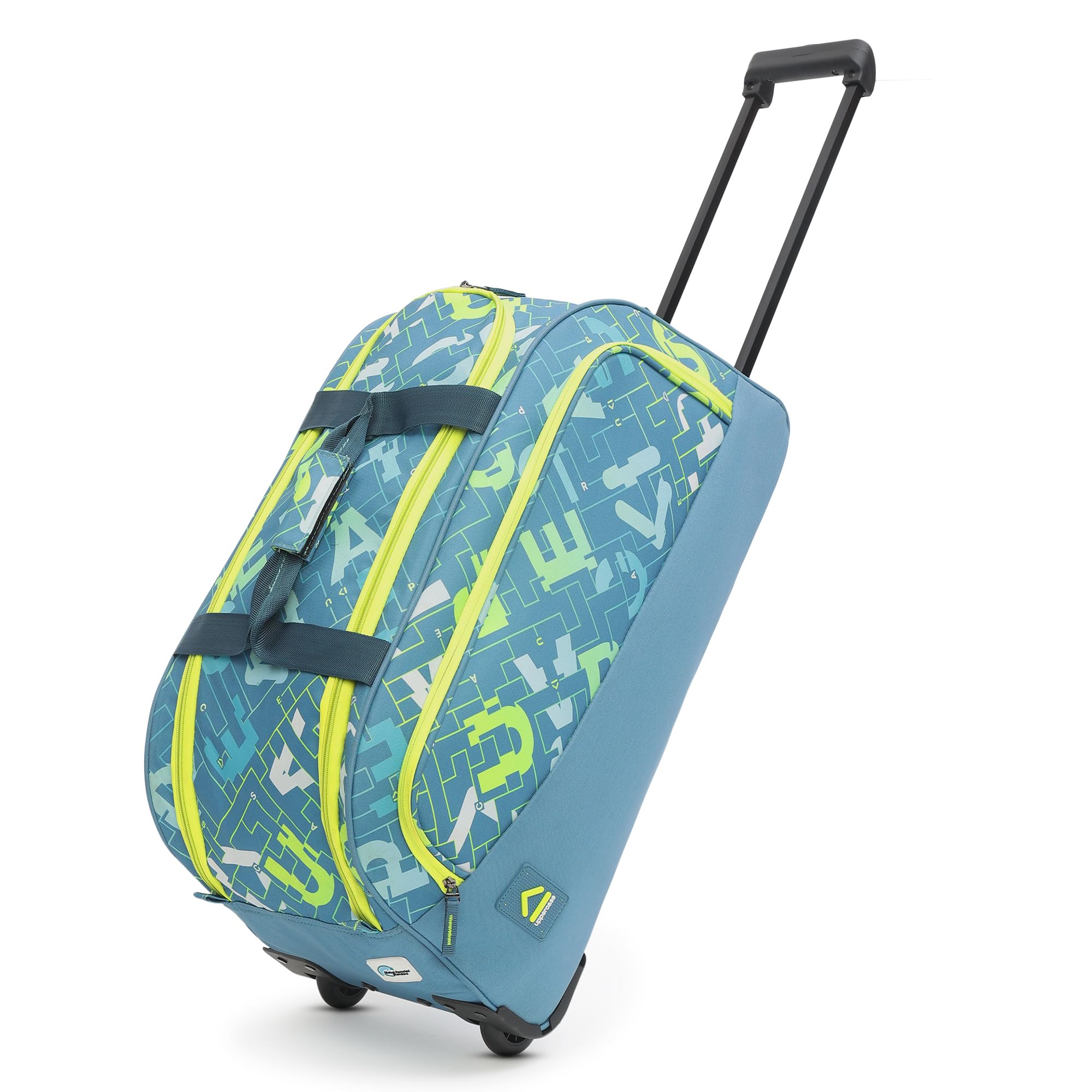 Grid 62 Duffle Trolley Bag| Quick Front Pocket Access| Spacious Main Compartment| Smooth Wheels| Push Button Trolley| Duffle Bag for Women & Men| 1500 Days Warranty by uppercase (Teal)