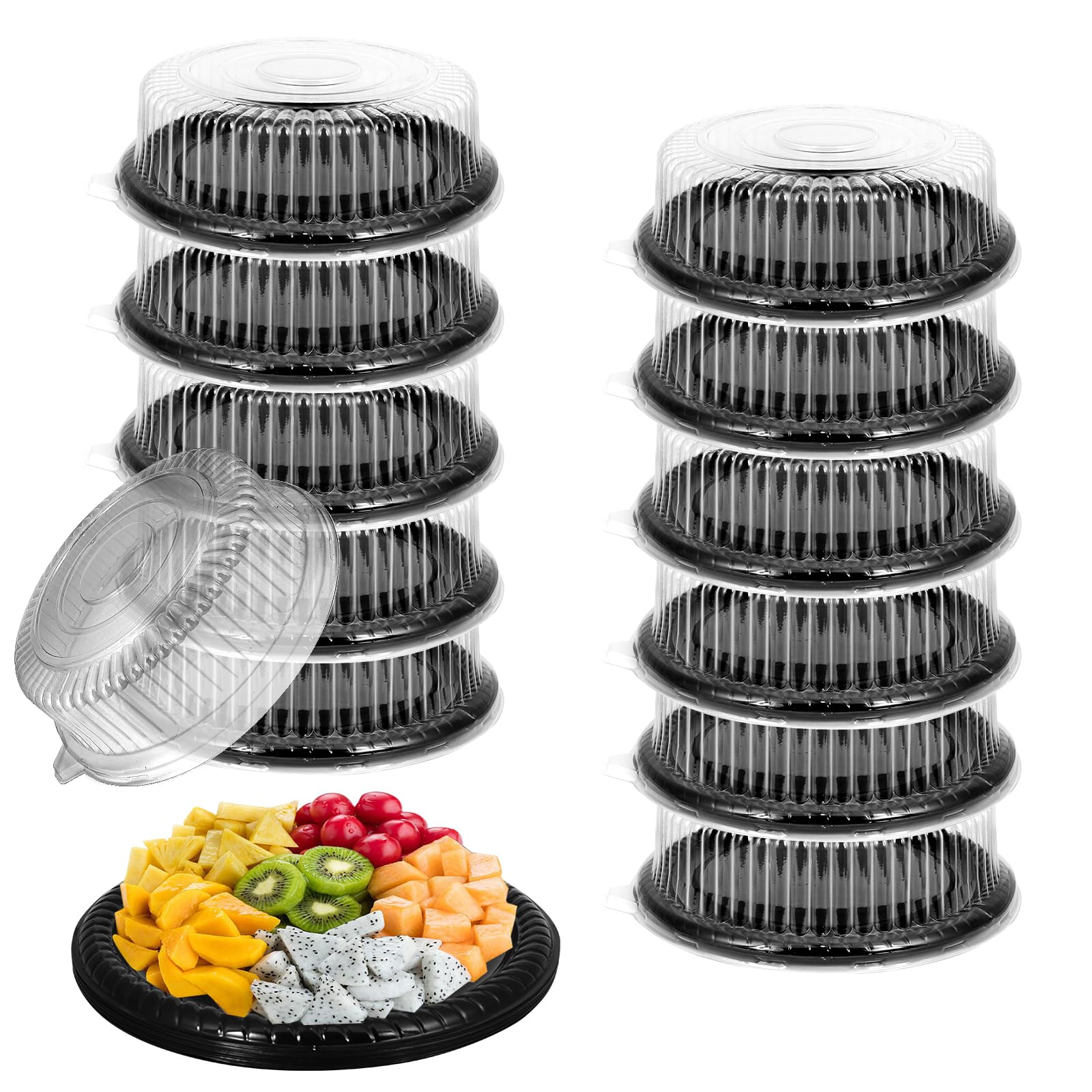 12 Pack Catering Trays with Lids, Round 12 Inch Veggie Tray with Lid, Disposable Fruit Tray for Parties, Catering Trays for Serving Snack, Appetizer,