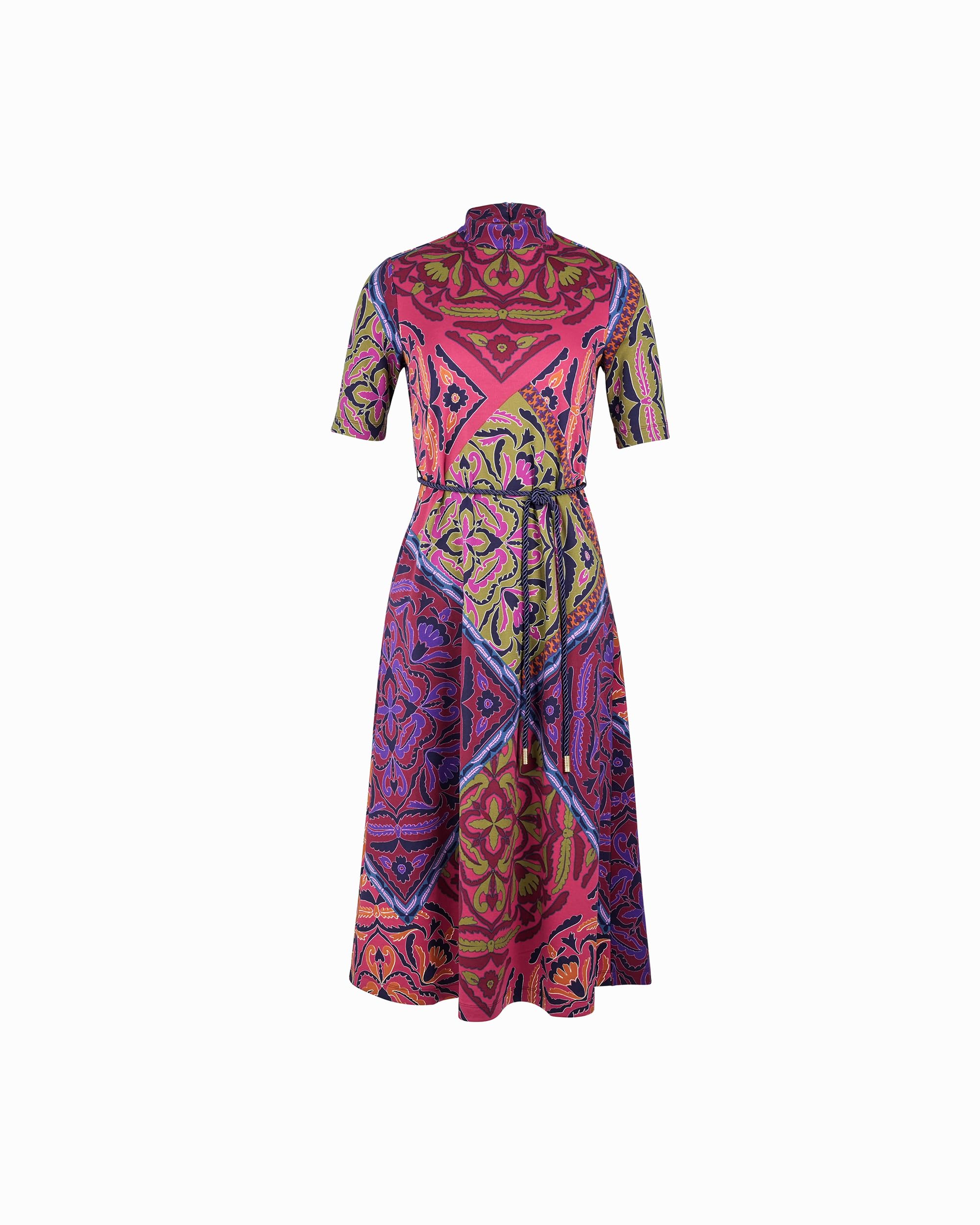 Anne Klein Womens Short Sleeve Mock Neck Printed Knit Midi Dress