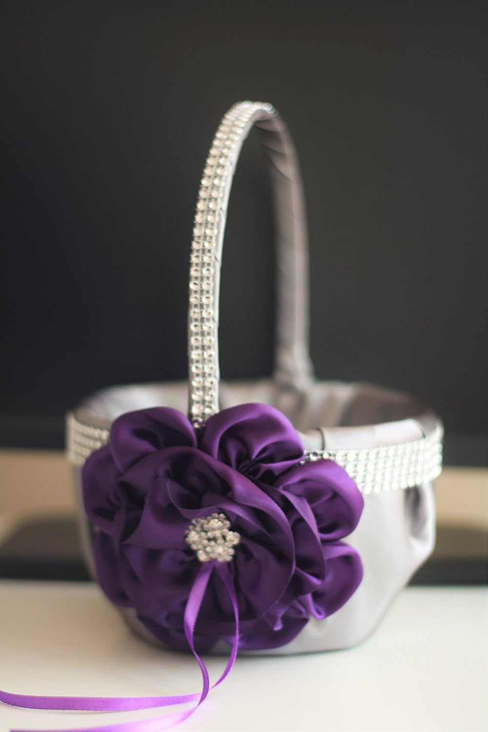 Gray Plum Eggplant Flower Girl Basket/Gray Plum Eggplant