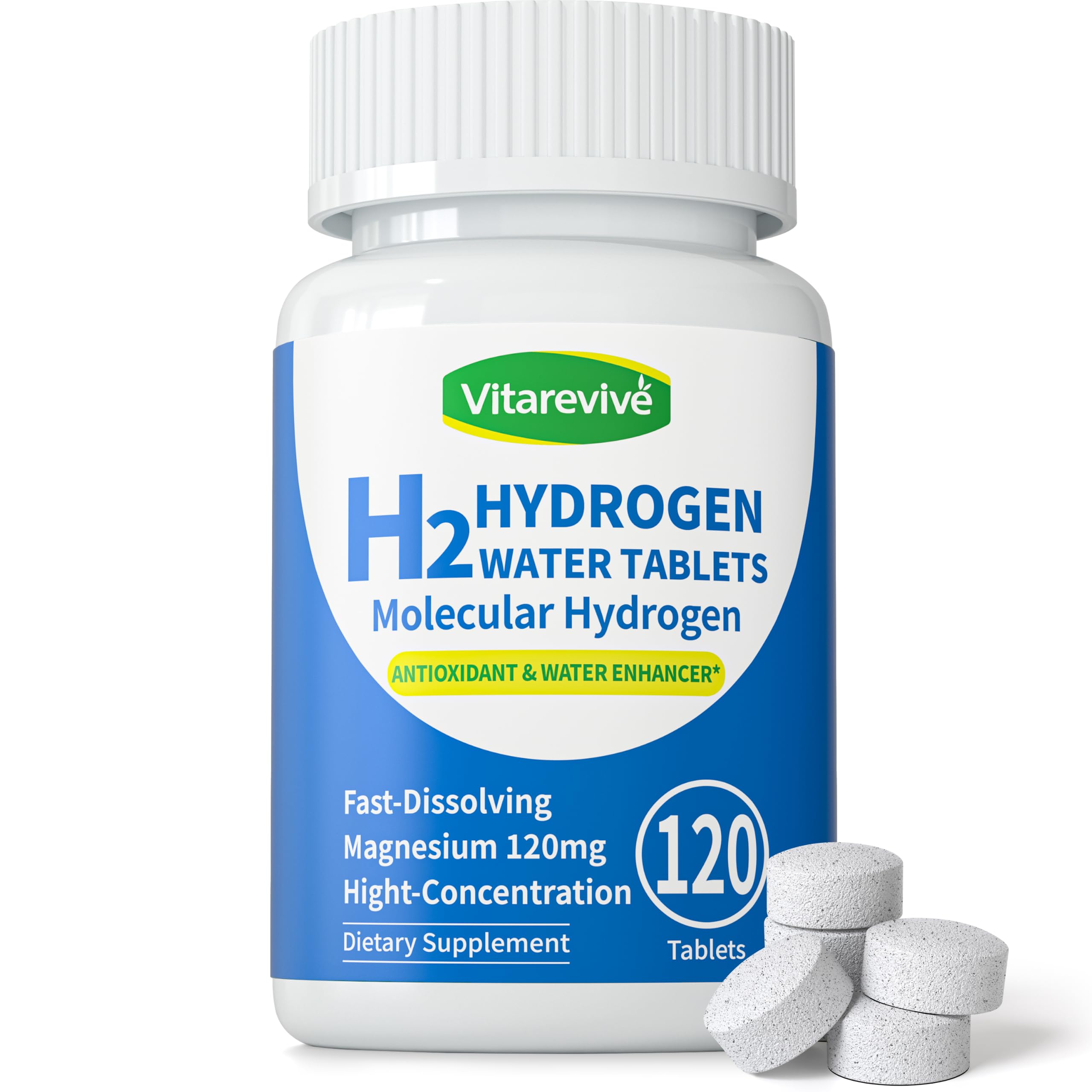 Hydrogen Tablets for Drinking Water, 12PPM H2, 120 Count 120 Count (Pack of 1)