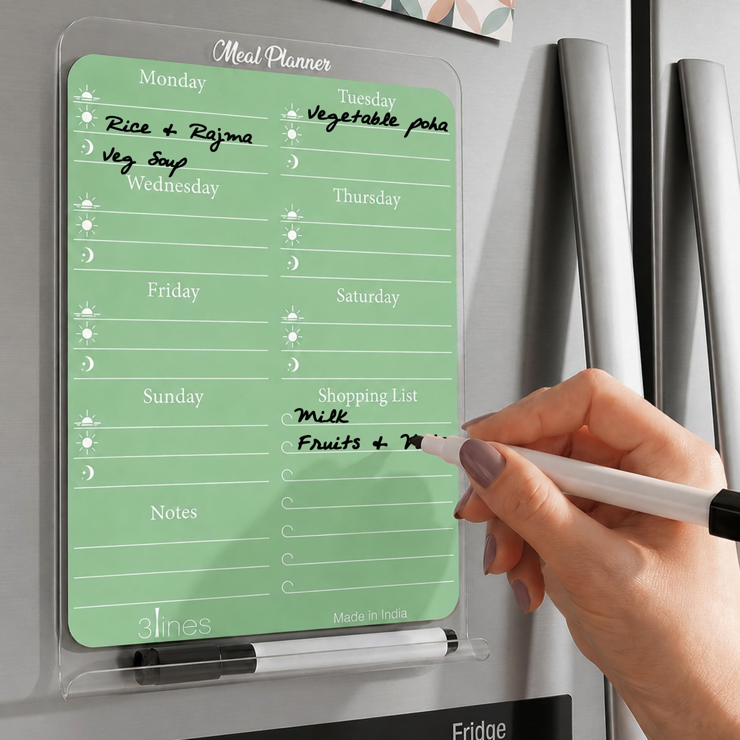 ClearBite Acrylic Magnetic Meal Planner Board | Sleek & Durable | Includes Marker & Duster | 24x16 CM | Perfect for Meal Planning, Shopping Lists, Notes | Ideal for Home, Office | Cardamom-image-18