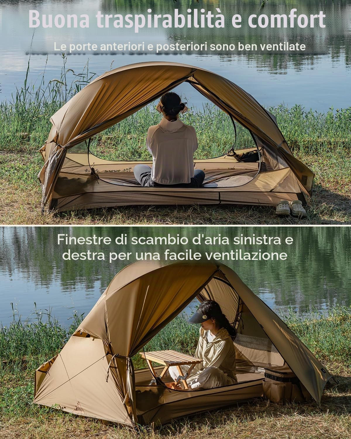TOMOUNT - Tenda da campeggio per 1-2 persone, impermeabile, ultraleggera, in nylon, 1,5 kg-2 kg, per escursionismo, campeggio, attività all'aperto