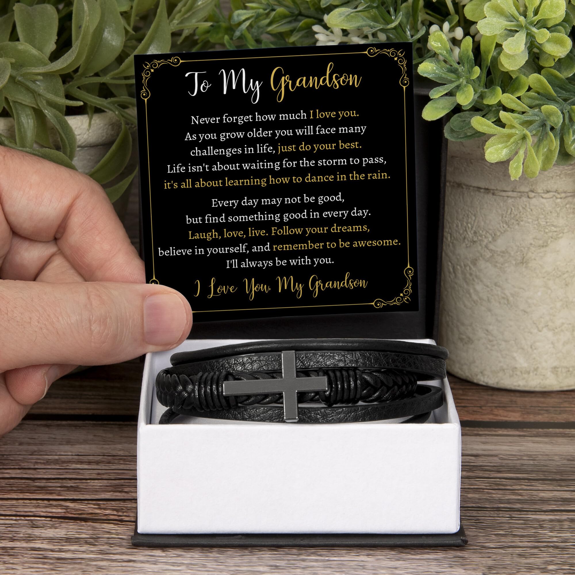 Braccialetto con croce con scritta in lingua inglese "To My Grandson", regalo per nipote, regalo per nonni, laurea, Natale, compleanno, ricordo significativo per adolescenti