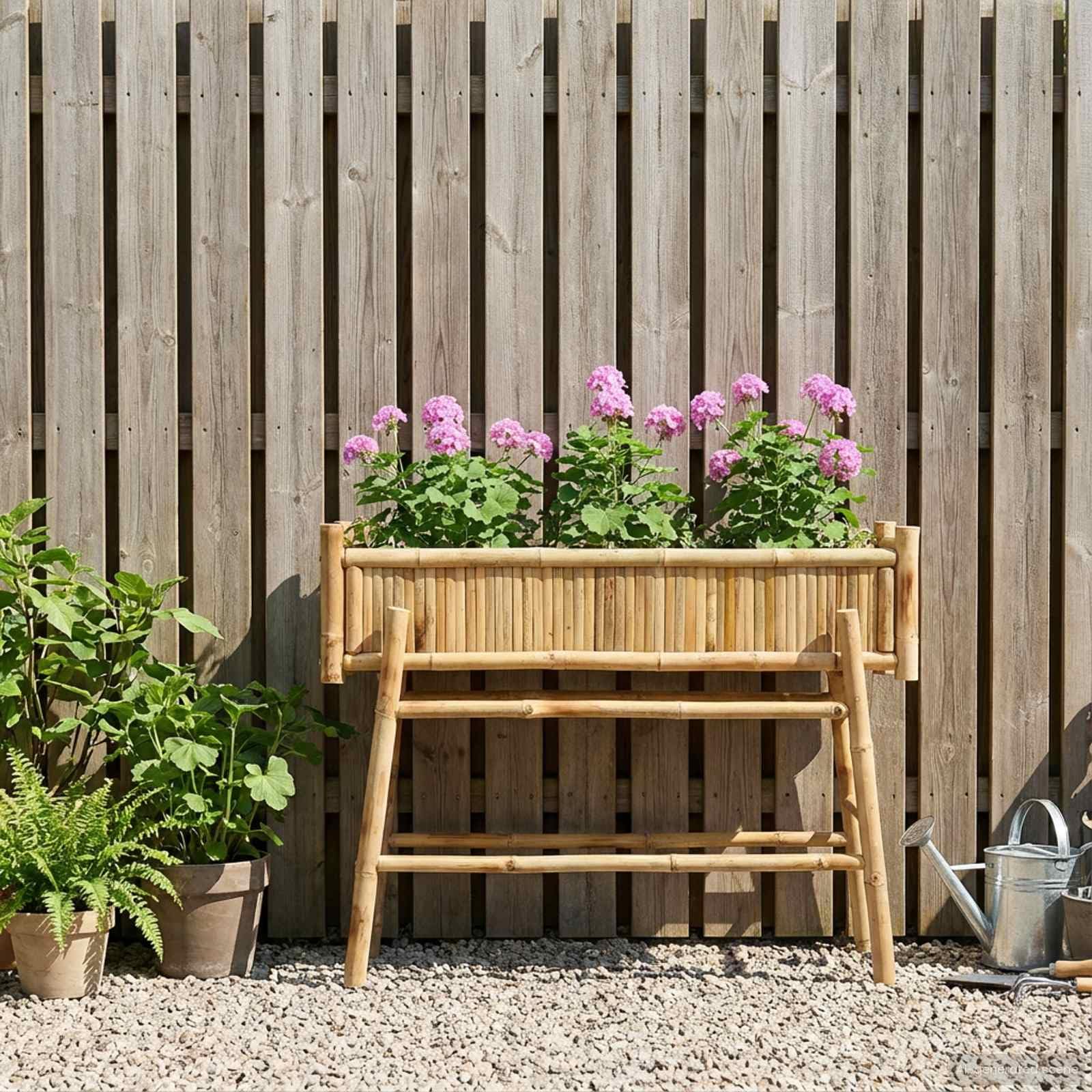 Doniczka ogrodowa z uchwytem Naturalny 100 x 38 x 74 cm Bambus Duża Skrzynka na Kwiaty na Taras Balkon Ozdobna Stabilna