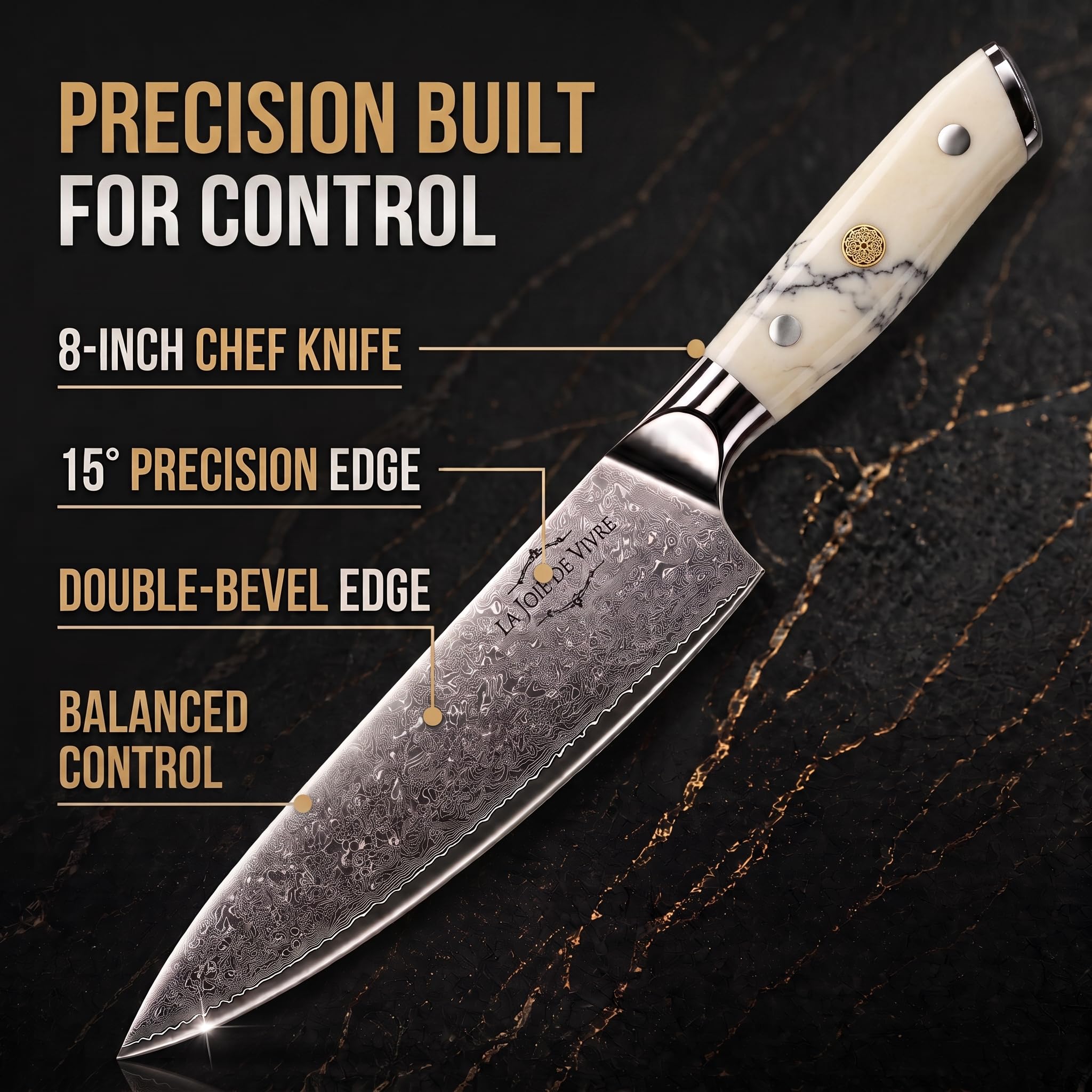 Damasco - Cuchillo de chef japonés de 8 pulgadas, con núcleo de acero VG-10 de 67 capas, cuchillo de cocina profesional ultra afilado, mango de resina turquesa blanca, caja de regalo premium