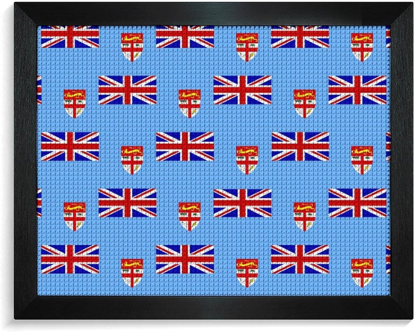 Fiji Flag Mosaic Printed Diamond 5D Painting Kits DIY Full Drill Crafts for Home Wall Decor 16x20 Inch Yellow Wood 50 * 40cm