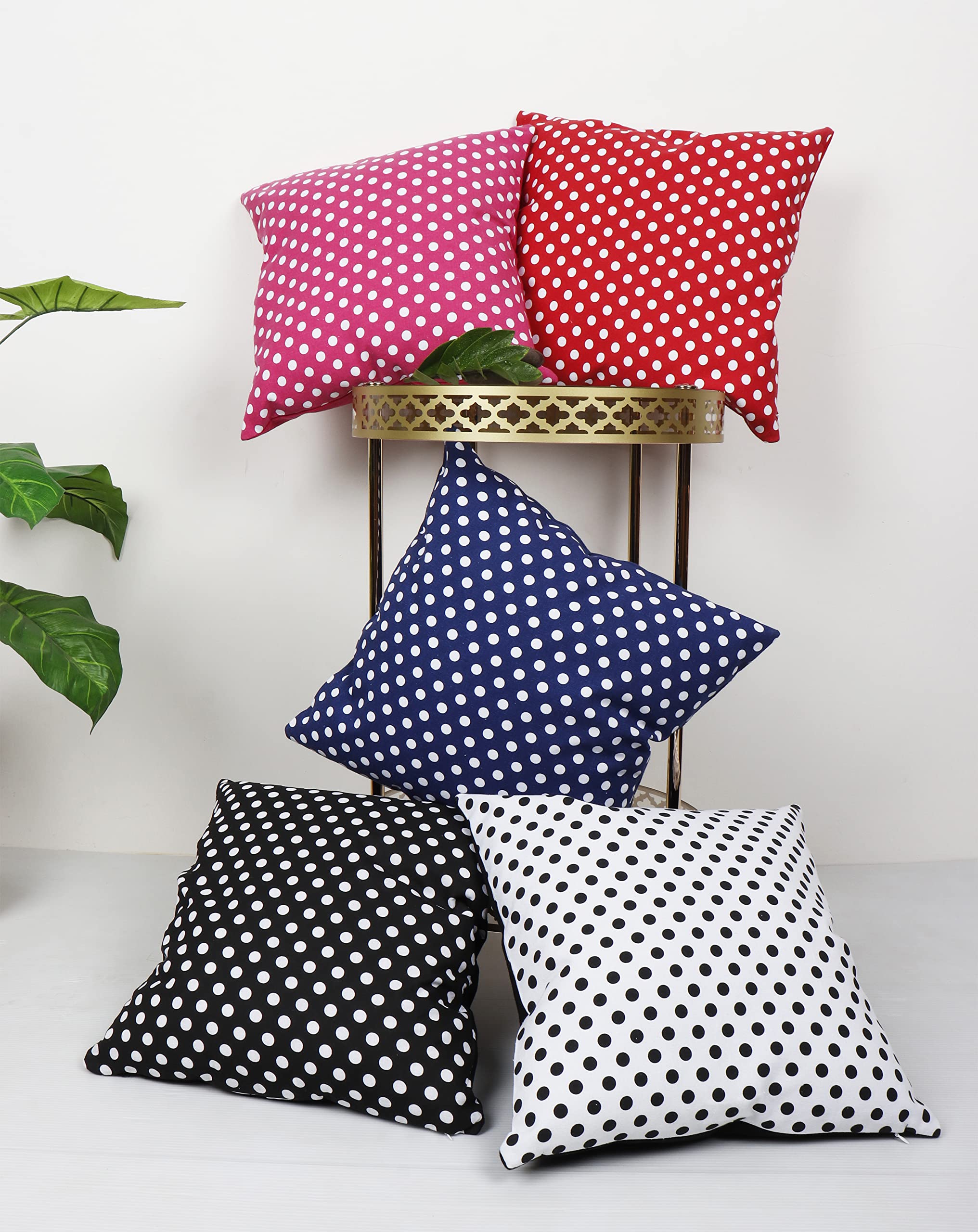 AIRWILL Cotton Decorative Polka Cushion Pillow Covers (Pack-5, Multi)-image-36