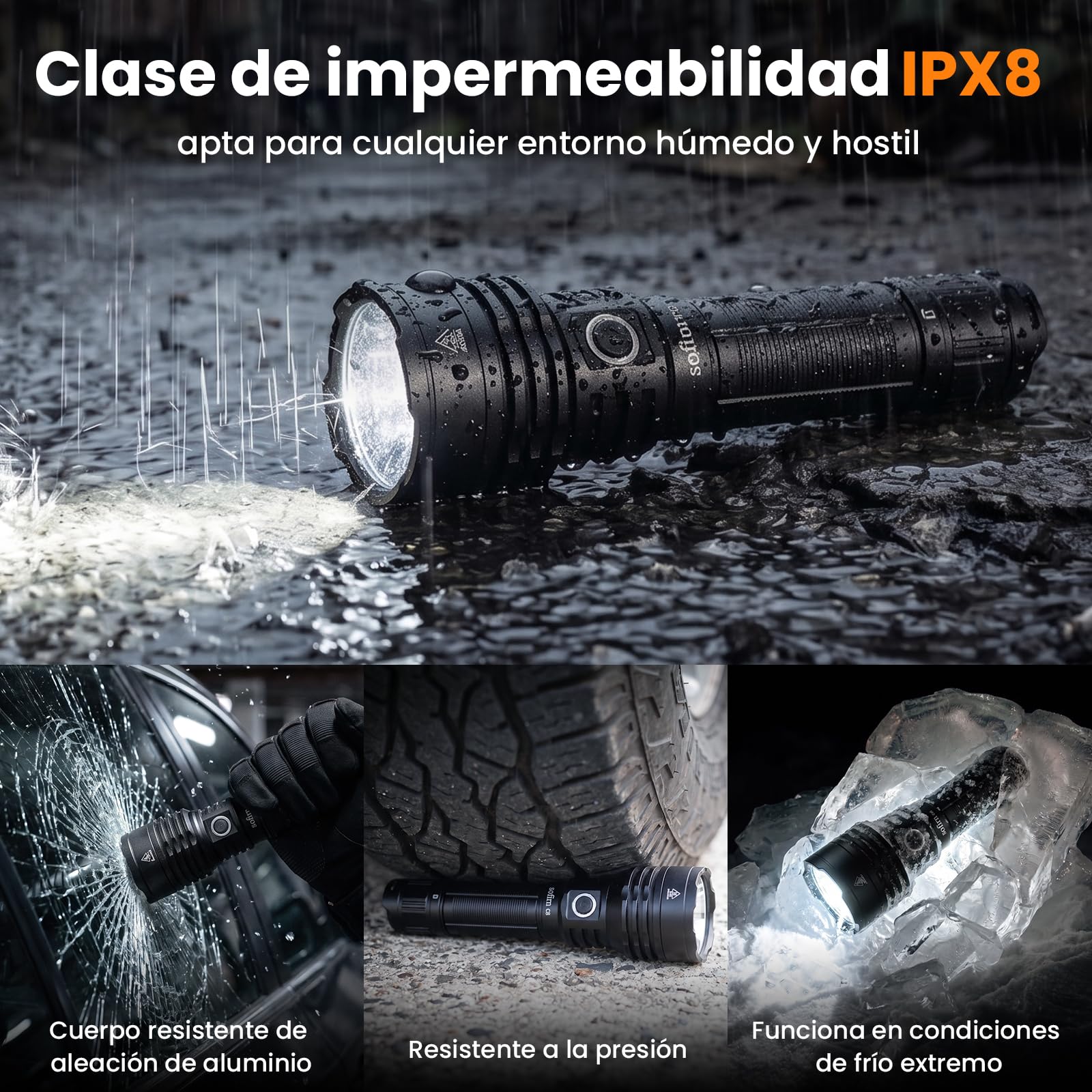 Sofirn C8L Linterna LED 3100 lúmenes, tipo C, recargable, superbrillante, con potente linterna táctica para búsqueda doméstica, al aire libre, camping, senderismo, montañismo