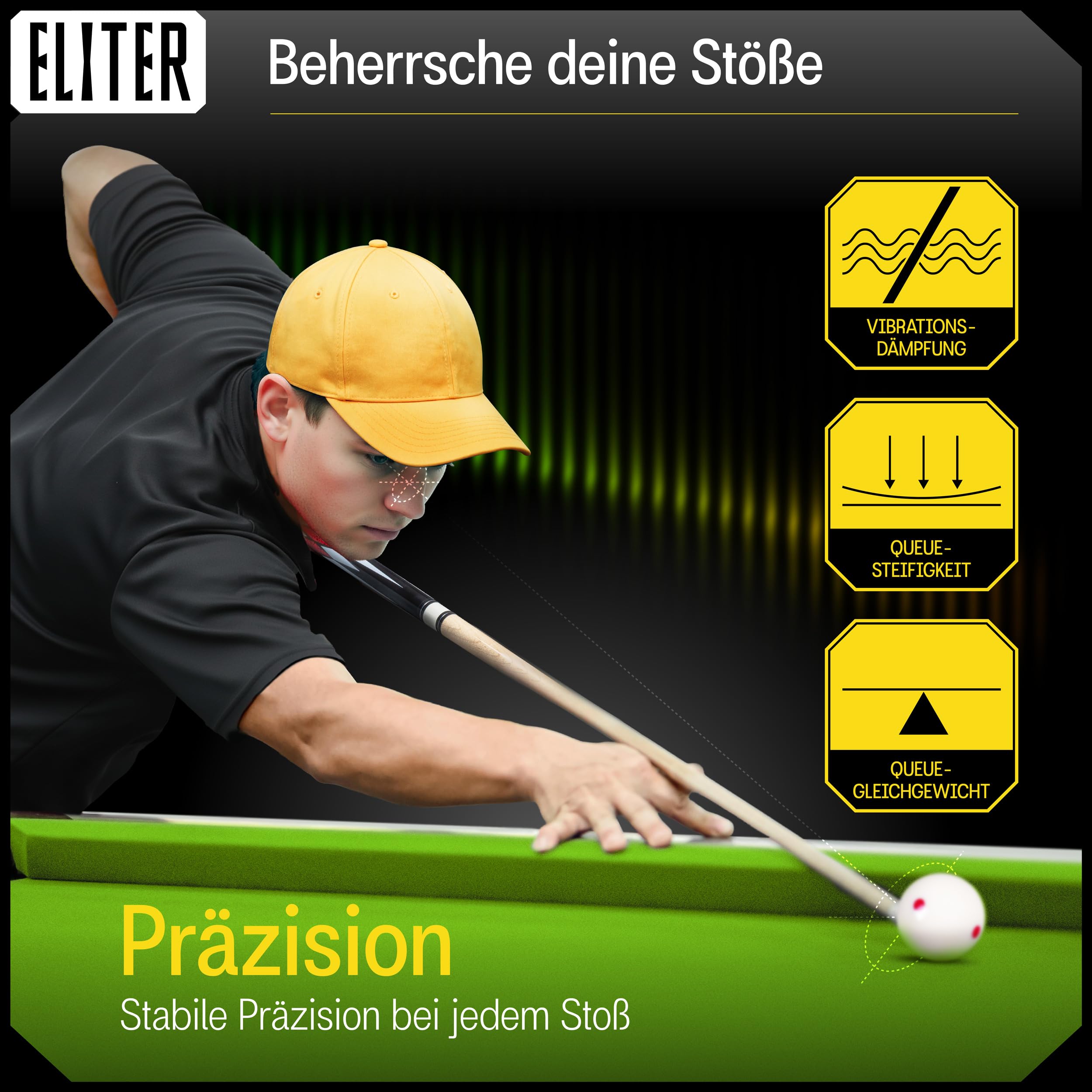 Billard Queue Set 2 - Billard cue aus massivem Ahornholz - weich und robust für mehr Kontrolle und Präzision - Original-Design