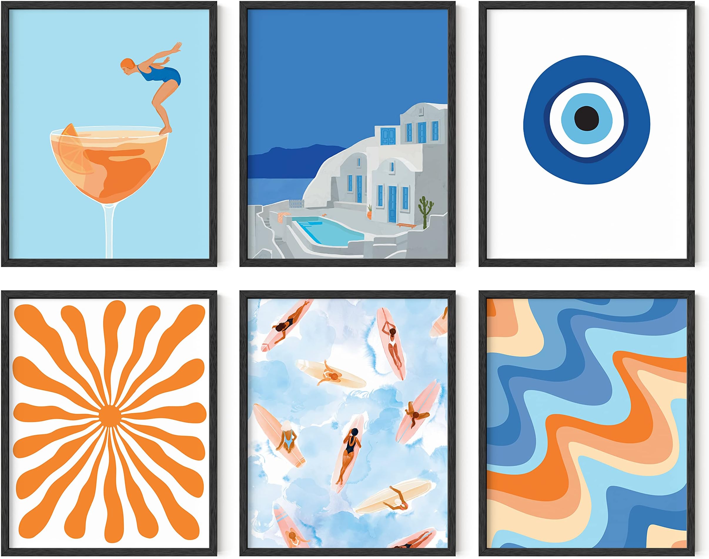 HAUS AND HUES Beach Posters Gallery Wall Art Set of 6 - Ocean Poster Scene Art, for Walls, Travel Posters, Scenes, Tropical Prints (Unframed 8x10)