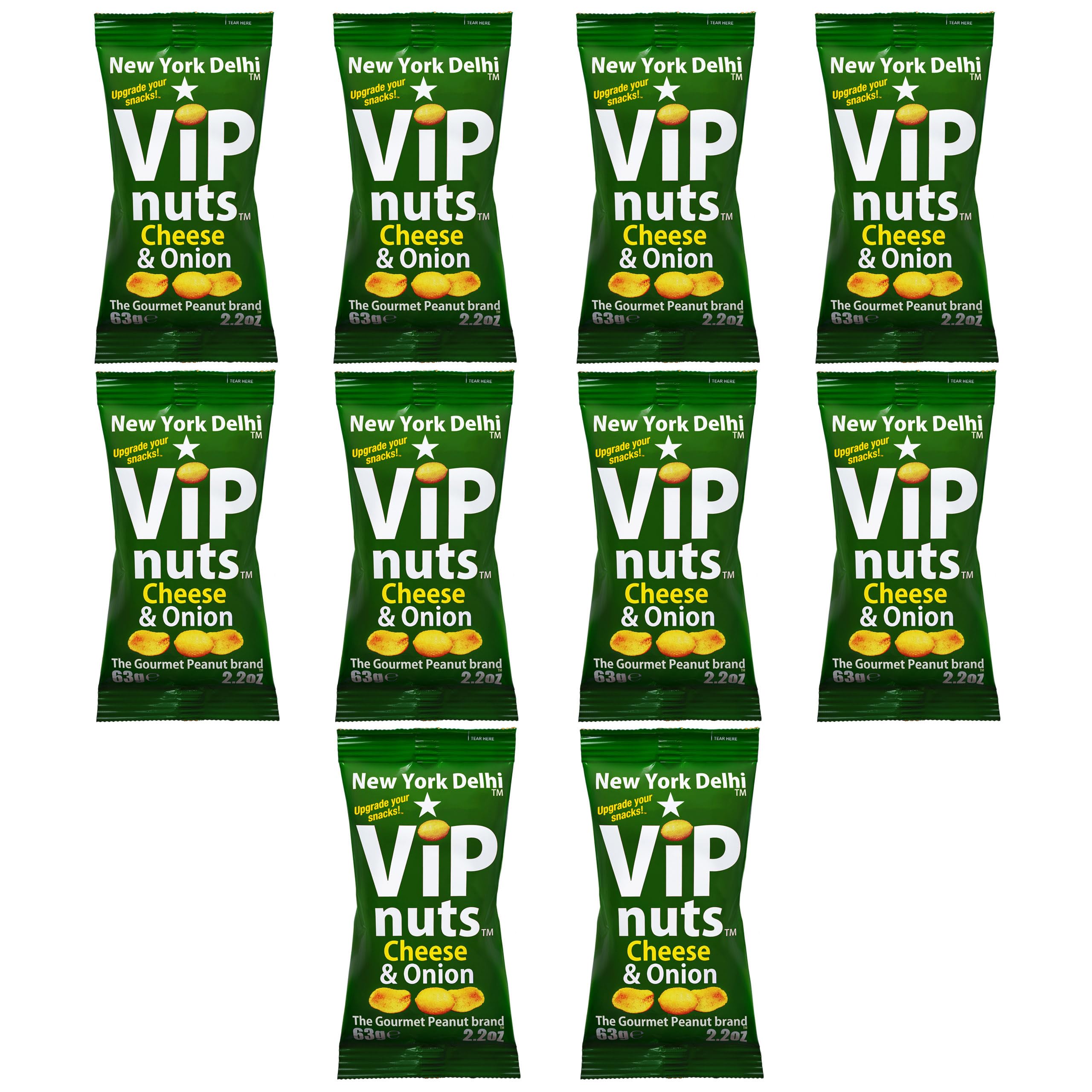 New York Delhi ViPnuts - cheese & onion peanuts 10 x 63g high protein, Vegan, gluten free