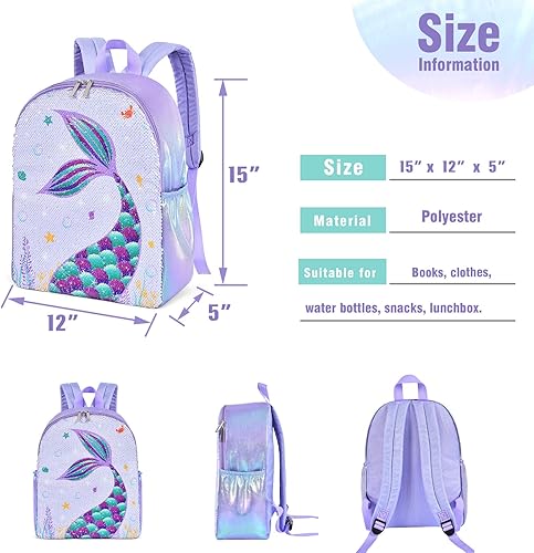 Vista 7 de WERNNSAI Mochila de sirena para niños mochila escolar de lentejuelas brillantes para niños pequeños preescolar jardín de infantes primaria 15
