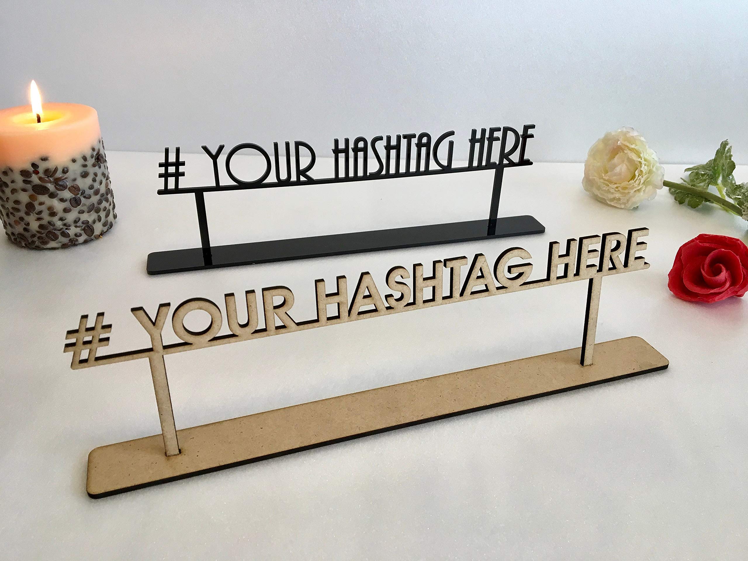 Hashtag Sign Personalised Marker Wedding Freestanding Signage Custom Name Acrylic Tags Your Text Here Laser Cut Wood Hashtag Sign Reception Centerpiece Birthday Party Event Decor Tabletop Photo Prop