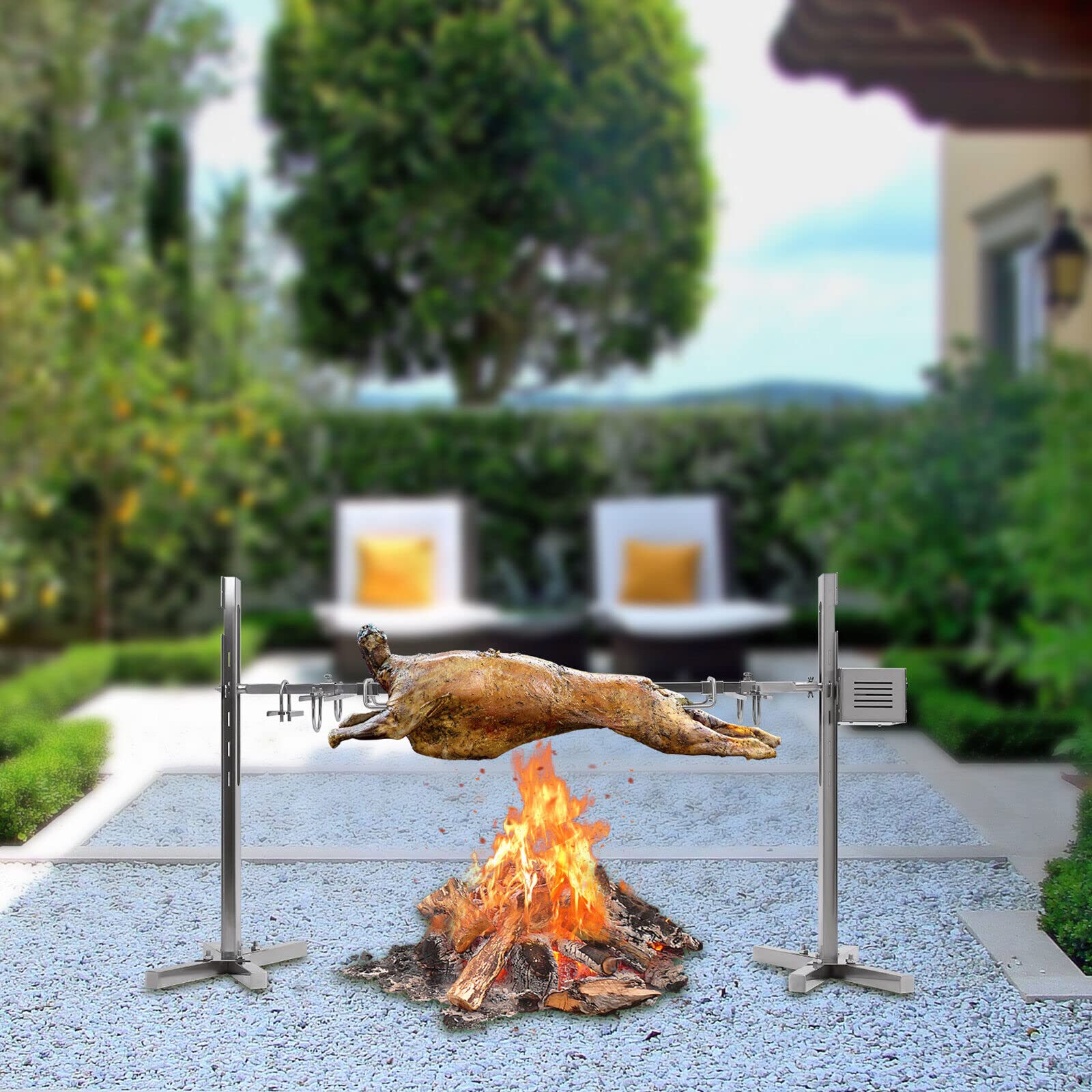 Barbacoa de acero inoxidable para cordero, barbacoa, pincho giratorio, asador eléctrico, aguja de carne, con motor, altura ajustable, tenedor eléctrico para camping, familia, pincho de 220 V, 25 W