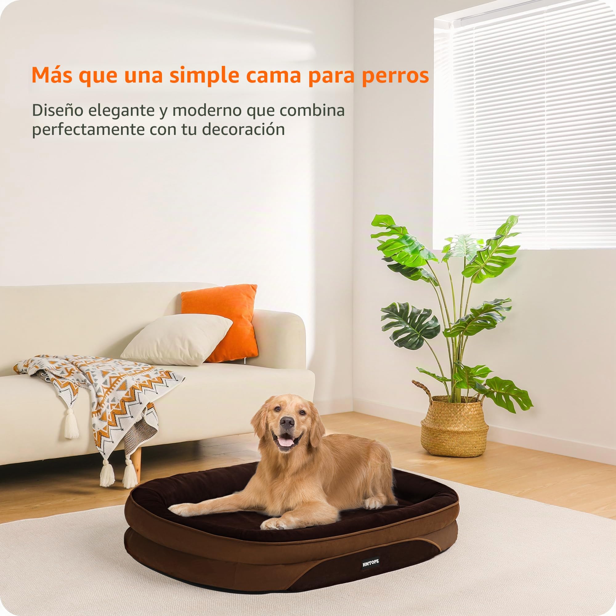 HMTOPE Cama ortopédica para perros, sofá para perros, cojín cervical de cuatro lados, base antideslizante, cesta para perros, extraíble y lavable, perros medianos y grandes, 106 x 79 x 17 cm, marrón
