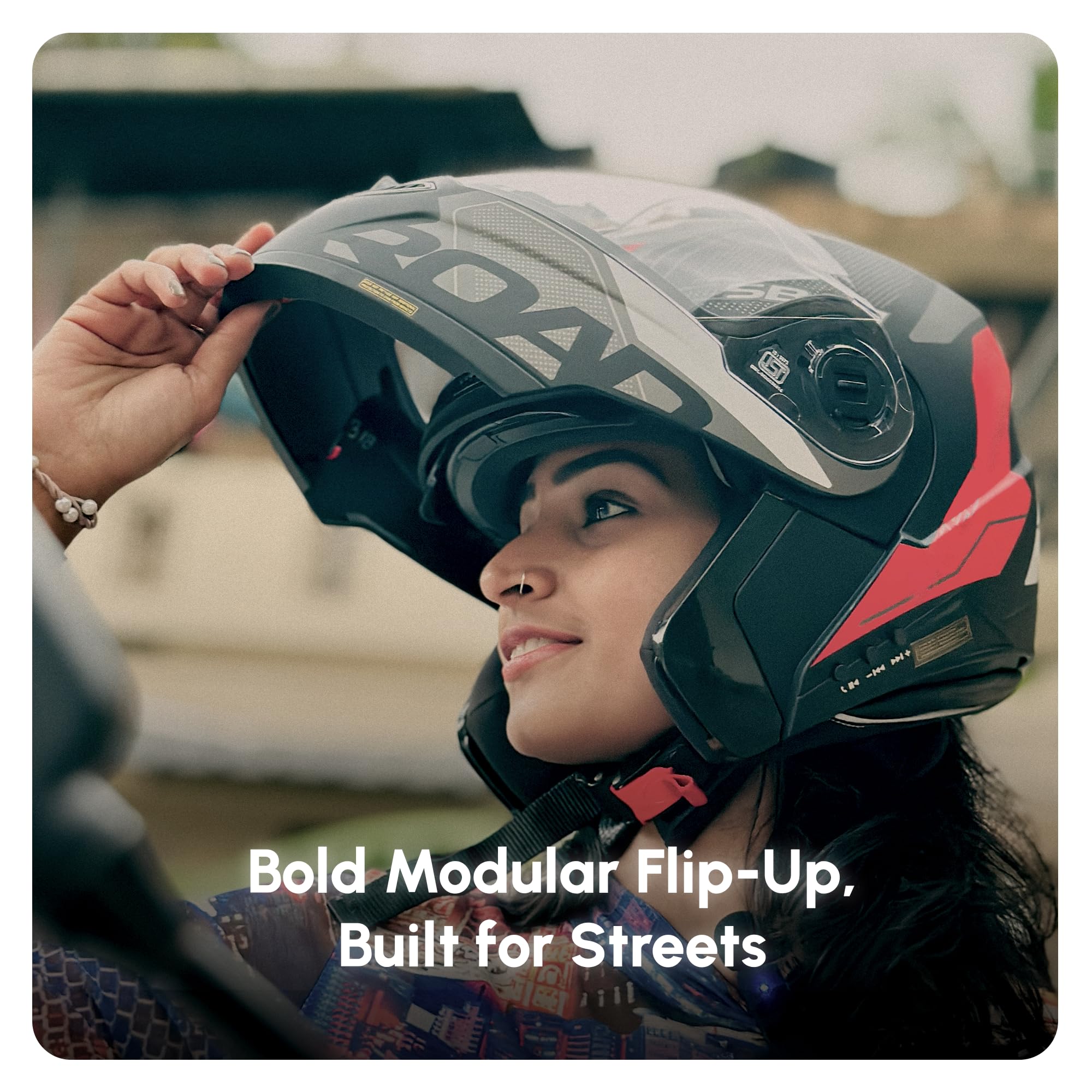 Headfox N2 Road Motorcycle Bluetooth Flip-up ISI Certified Helmet for Men, Connects Two Mobiles at Same Time with Music, Navigation & Waterproof (Glossy Red, 60 CM) 1