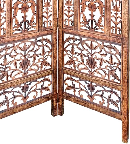 Miniatura 3 de TUP THE URBAN Port - Pantalla de madera de mango con 3 paneles, talla intrincada, color marrón