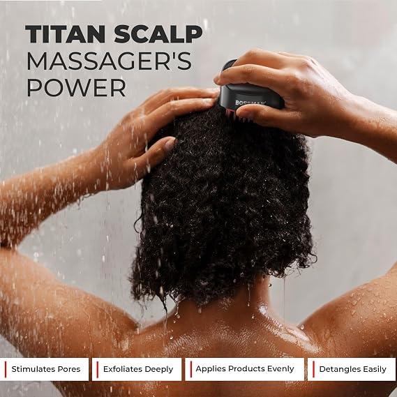 Bossman Titan Shower Scalp Massager Scalp Exfoliator Brush Ergonomic Silicone Scrubber for Product Build-Up, Dandruff & Pore Stimulation Head & Beard Care Tool with Soft Bristles
