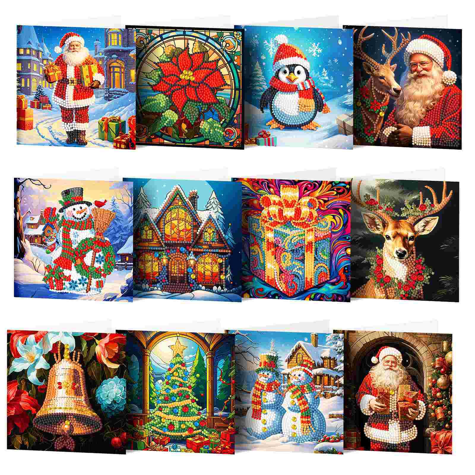 POETRYDRAW 12Pcs Christmas DIY Diamond Art Greeting Cards with Envelopes & Tools Creative Birthday & Thanksgiving Set