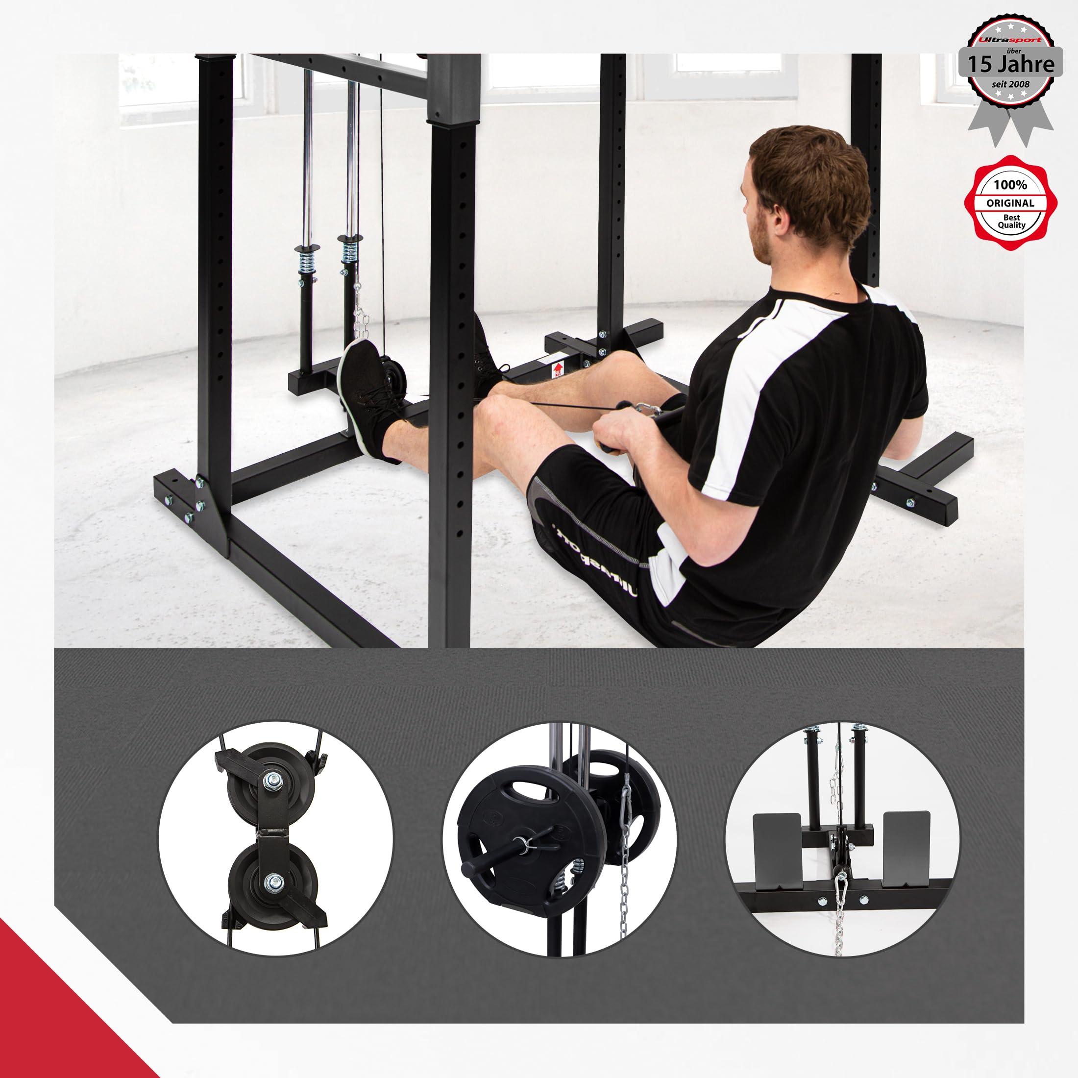 Ultrasport Power Rack, Eignung Zahnstang, multifunktionales Zahnstange für effektives Ganzkörpertraining, massiv Stahlkonstruktion, Perfekt für Anfänger und Profis, Homegym, Eignungturm, Schwarz/Grau