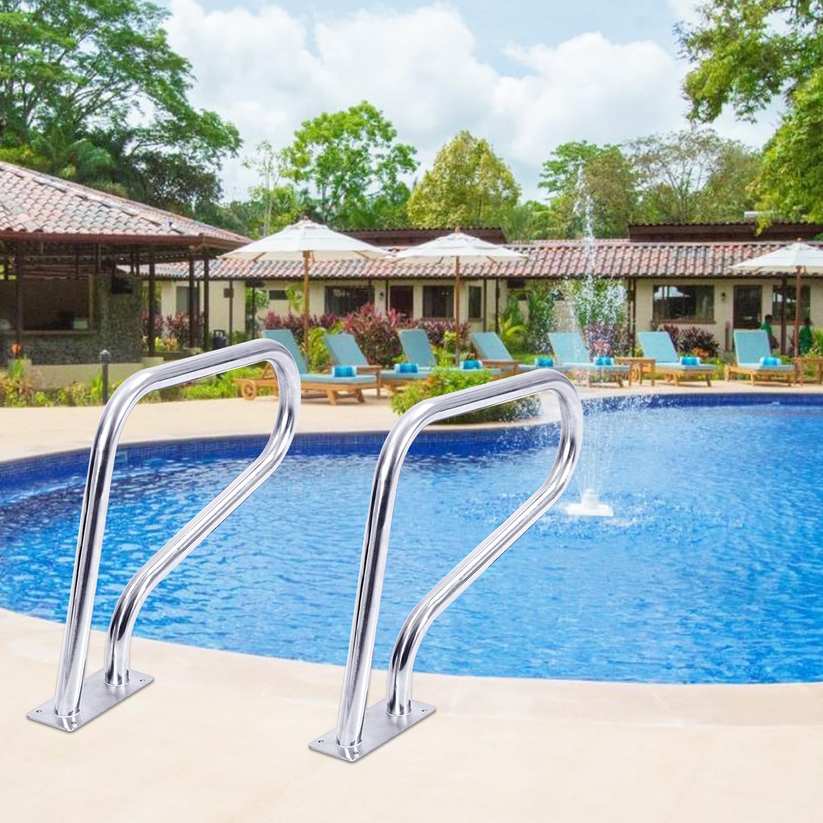Main Courante De Sécurité Pour Piscine - Rampe De Piscine En Acier Inoxydable 304 Antirouille, Charge Max 380 Lbs, Poignée Antidérapante Ergonomique, Facile à Monter Pour Piscine Enterrée