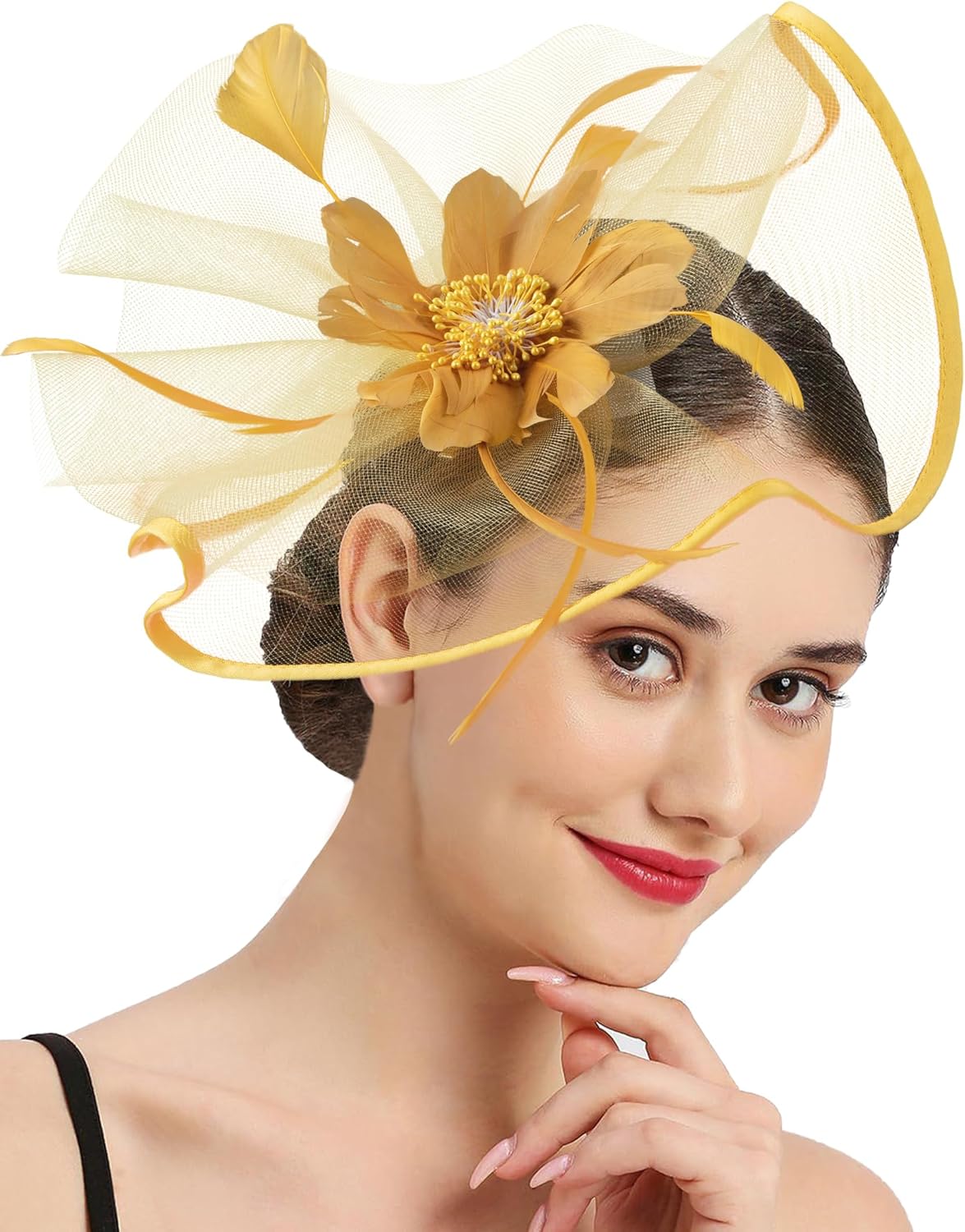 Tea Party Fascinator Hats for Womens 50s Floral Feather Headwear Derby Hats for Wedding Cocktail Party Hat