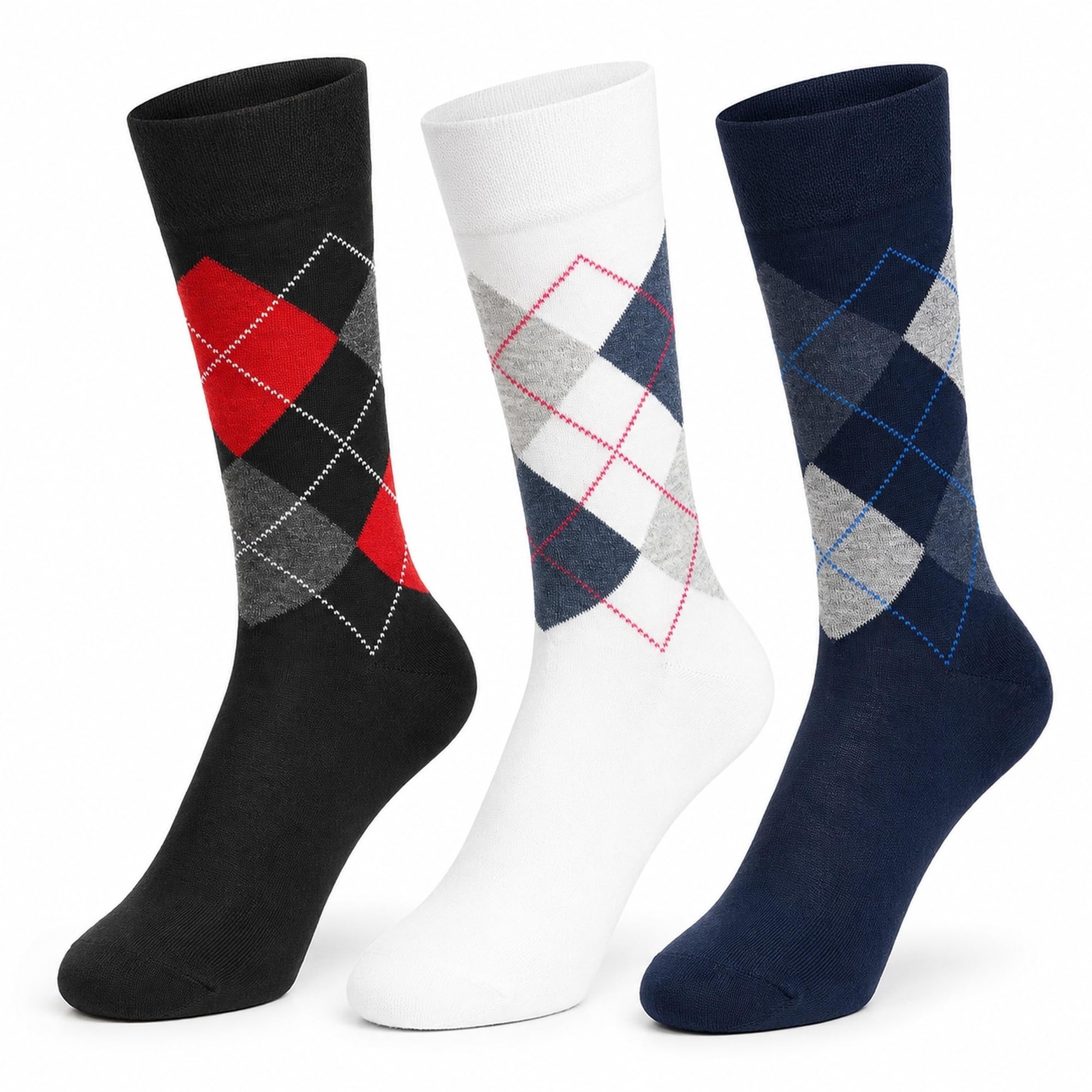 Cotton Argyle Socks For Men Full Length, Formal Cotton Mens Socks, Combo Pack Of 3 Pairs, Multicolored - Free Size-picture-31