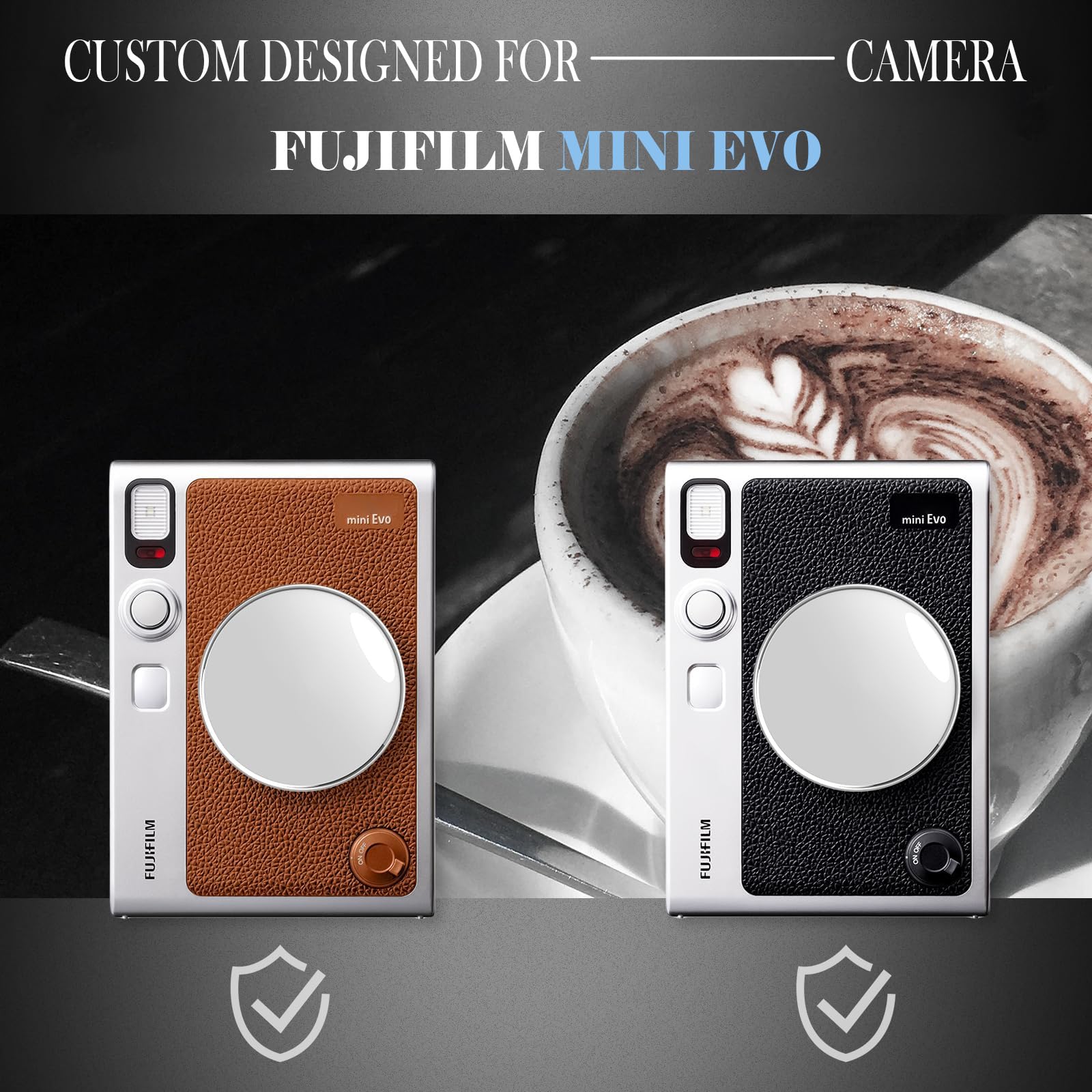Rieibi Accessori compatibili con Fujifilm Instax Mini Evo - Custodia protettiva per PC Polaroid e copriobiettivo per fotocamera Fuji Instax Mini Evo