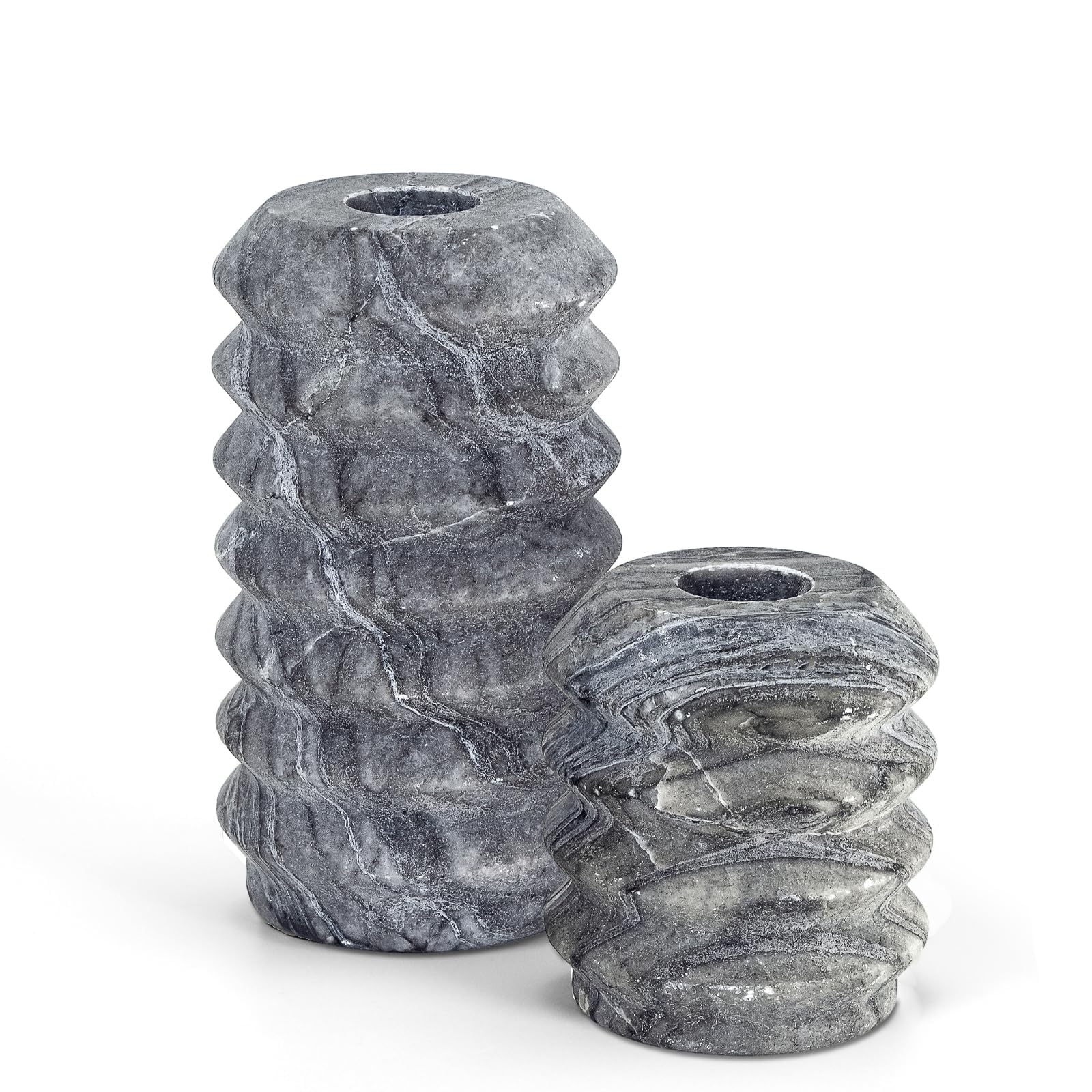 WORHE Candle Holders Italy True Natural Travertine Stone 0.4" Thick Set of 2 Marble Candlestick Holder for Christmas Wedding Dinning Party Candle Stand for 3/4 inch Candles Color Black (ZT001)