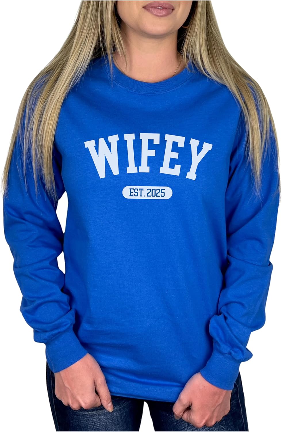 Wifey Year Est. T-Shirt or Long Sleeve, Custom Bride Gift, Wedding Anniversary, Newlywed Honeymoon Outfit