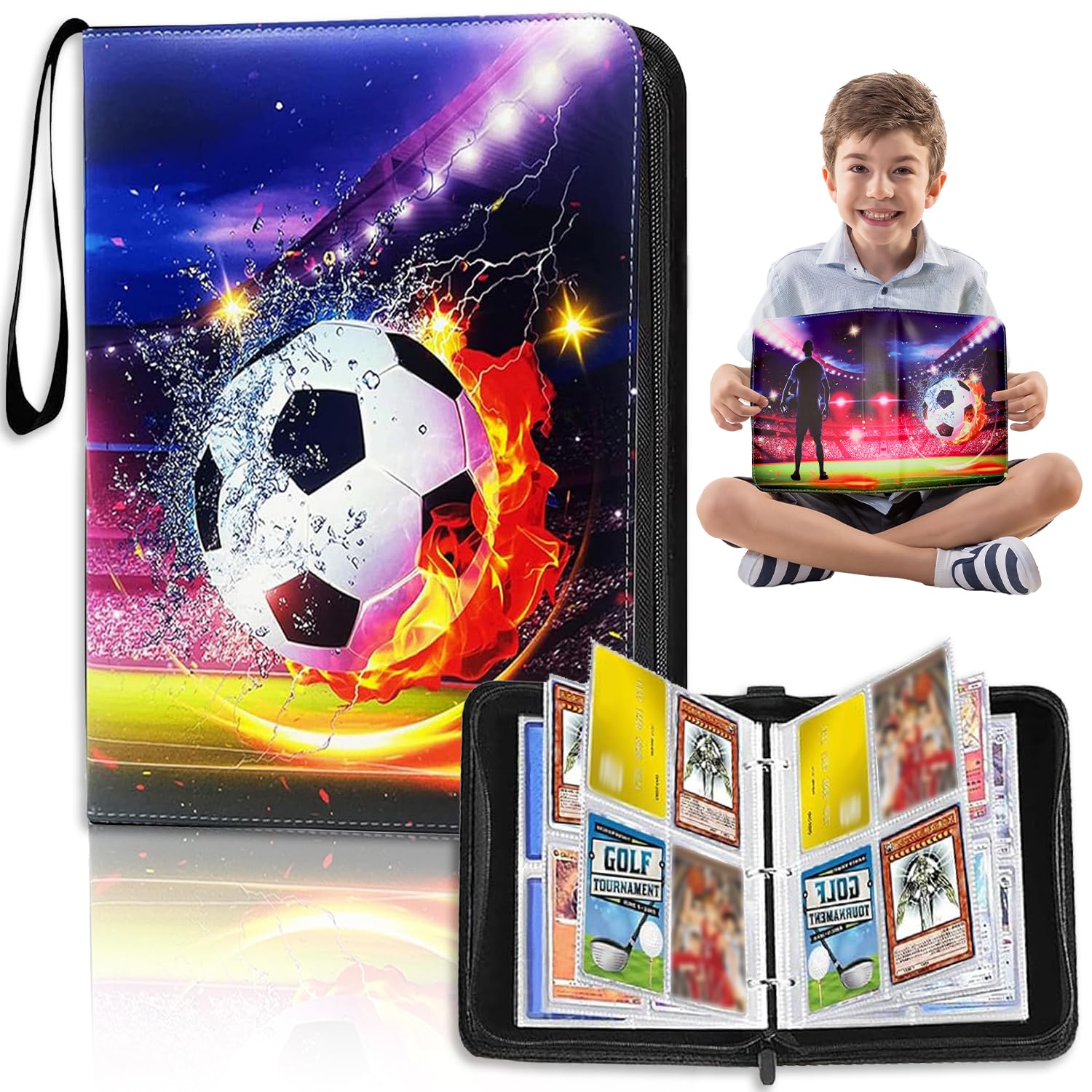 YISKY Álbum de Cartas de Fútbol, 50 Páginas 400 Carpeta Fútbol Tarjetas, Álbum de Recortes de Fútbol Carpeta de Tarjetas, PU Cuero Álbum Titular de Tarjetas, Carpeta de Tarjetas Para Niño y Niña