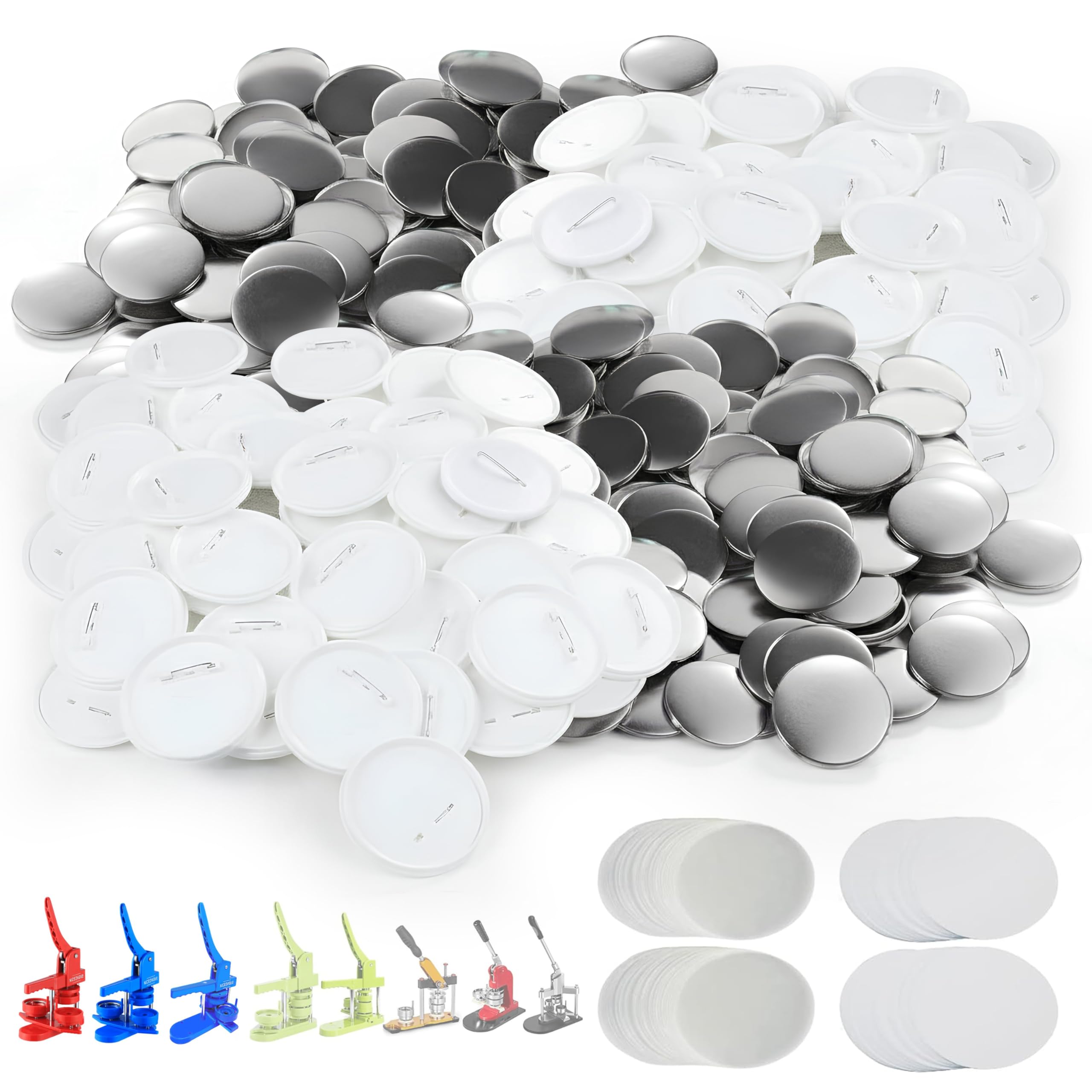 Nice2Have 200 Sets of Pinback Button Parts 1 inch (25mm) - Button Maker Supplies for Button Maker Machine, Grey - 1 in Pinback (25mm)