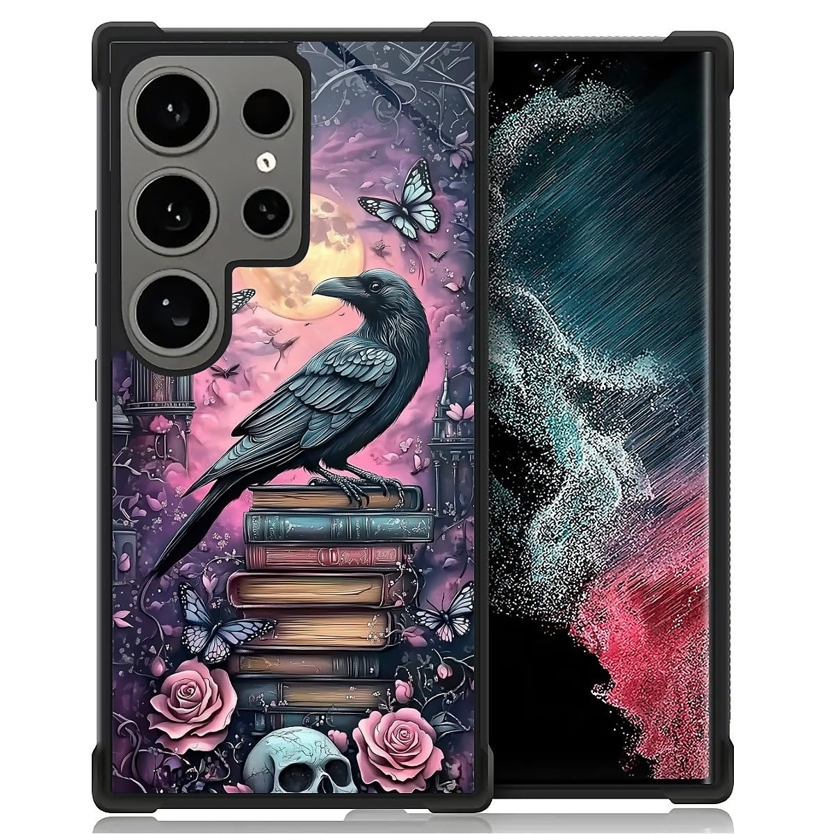 CARLOCA Case for Samsung Galaxy S25 Ultra,Gothic Purple Bookshelf Crow Anti-Drop Protective Shell for Men Woman,Shockproof Anti-Scratch Soft TPU
