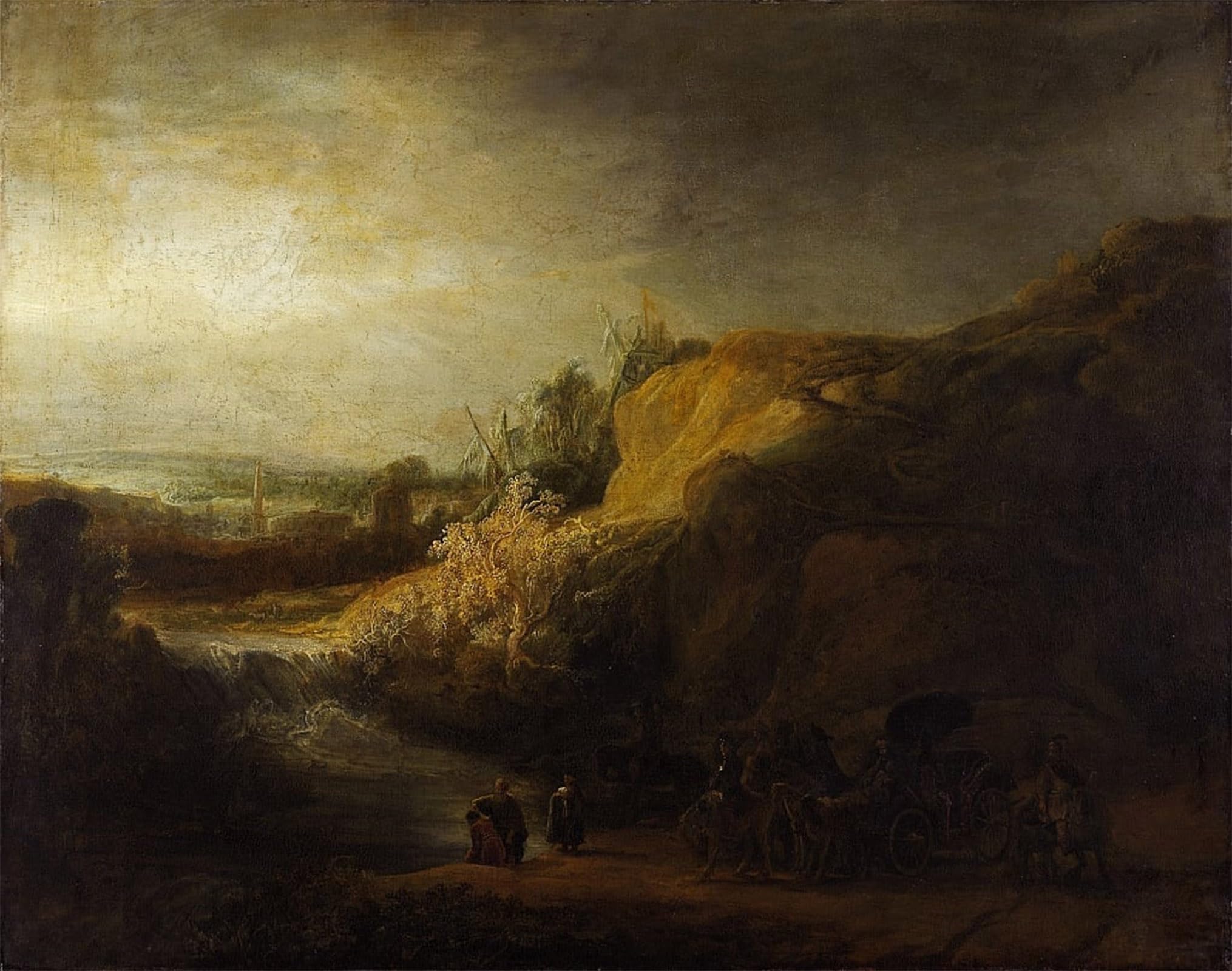 SERENDIPITP Retro Picture Poster Wall Art Pictures Painting Landscape with the baptism of the eunuch by Rembrandt van Rijn Wall Art Canvas Print for Wall Decor 60x90cm