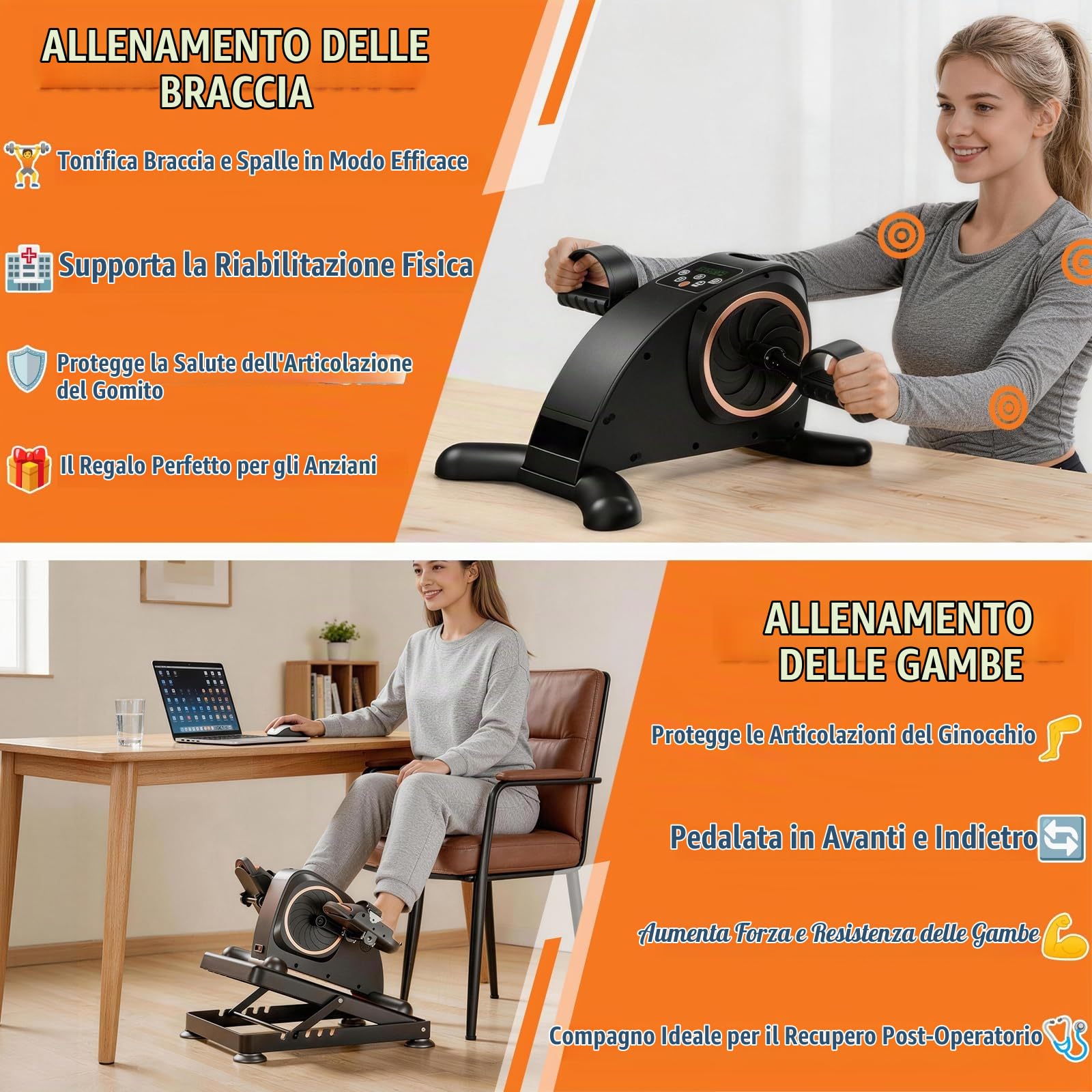 Pedaliera elettrica per anziani e lavoratori, mini cyclette con 24 velocità, modalità automatica & manuale, 12 livelli di resistenza, display LCD, telecomando e cinturini per piedi