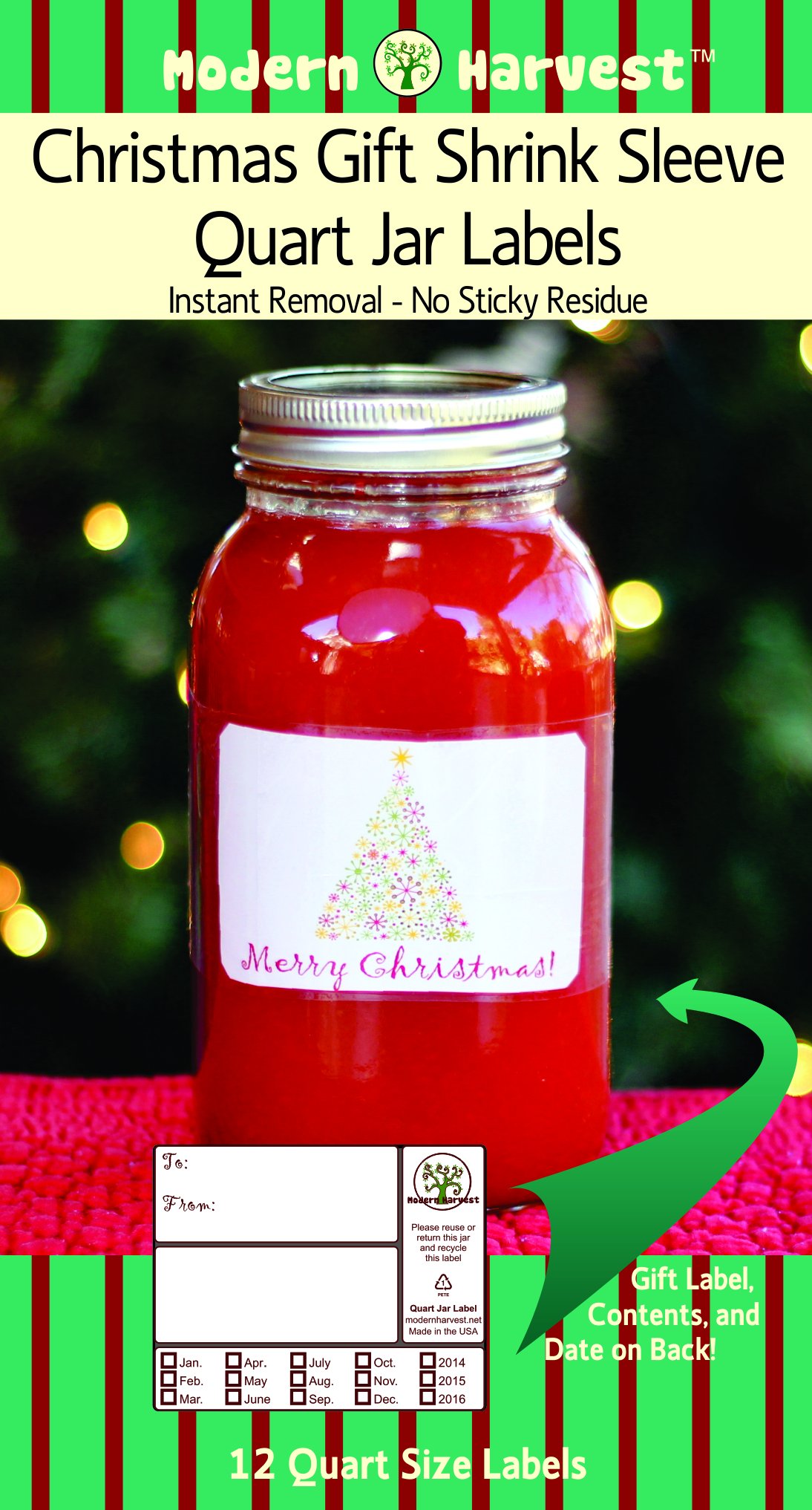 Classic Christmas Tree Heat Shrink Home Canning Labels (Quart)