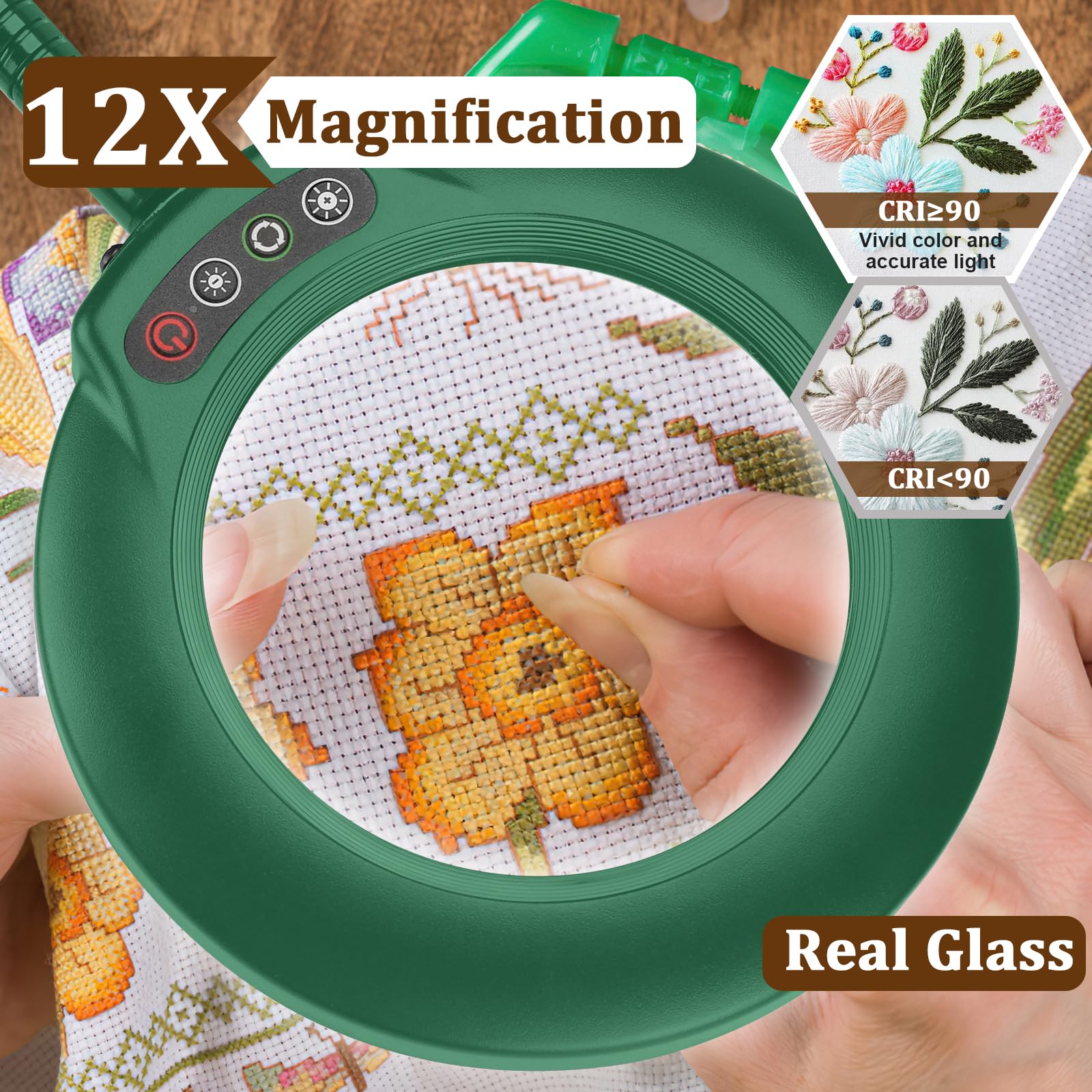 Veemagni Lente d'ingrandimento 10X con luce, 5 modalità di colore, dimmerabile continuamente, lampada da scrivania a LED a collo d'oca flessibile da 58,4 cm con morsetto, lente d'ingrandimento