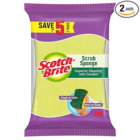 Scotch-Brite Scrub Sponge Ideal for dishwash liquid Pack of 2 ( 10cm X 6cm)