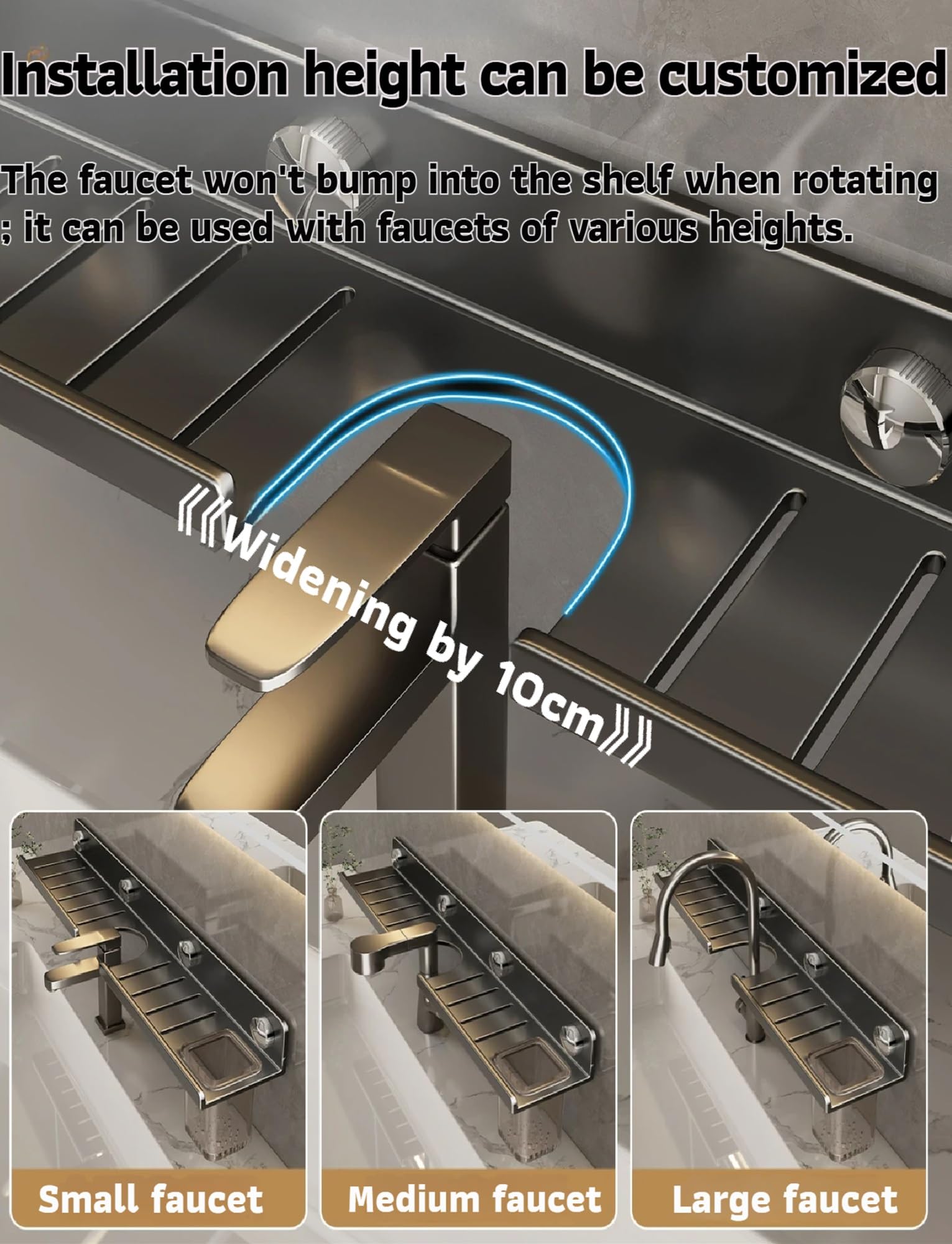 Mensola in legno naturale sopra il rubinetto, 50 cm, per bagno e cucina, salvaspazio, per un facile accesso e un drenaggio efficiente