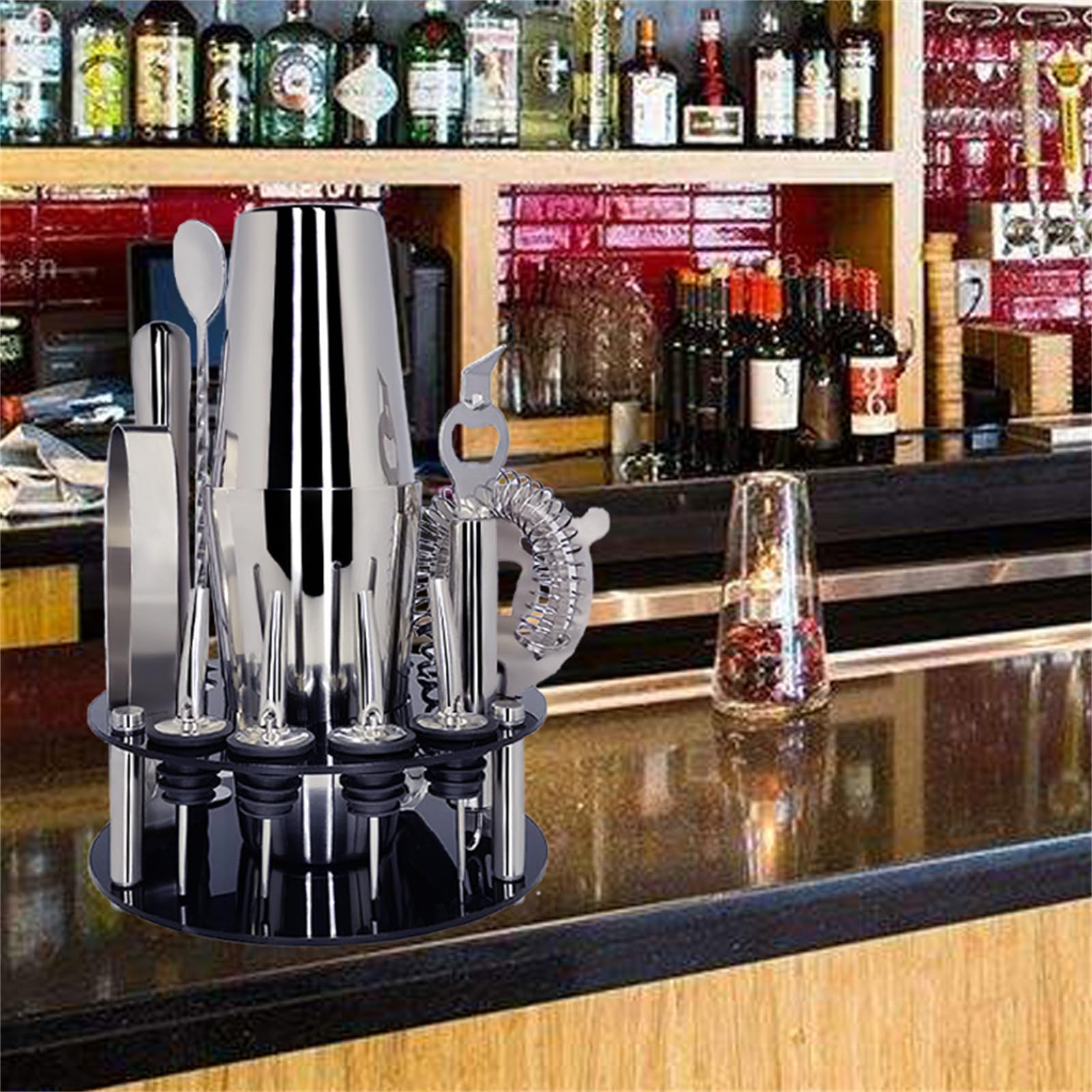 Zenithia 30 Pezzi Set Cocktail Shaker con Supporto Girevole 360°,Kit Barman Professionale da 750ml Mescolare Bevande,Regali per Uomini,Donne,Amanti dei Cocktail,Set da Barista per Feste da Bar a Casa
