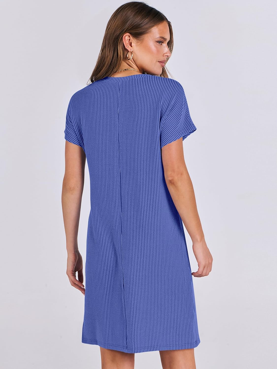 ANRABESS Womens Casual Summer Ribbed Knit Tunic Tshirt Mini Dresses 2026 Trendy Crewneck Short Sleeve Beach Loose Shift Dress - Image 3