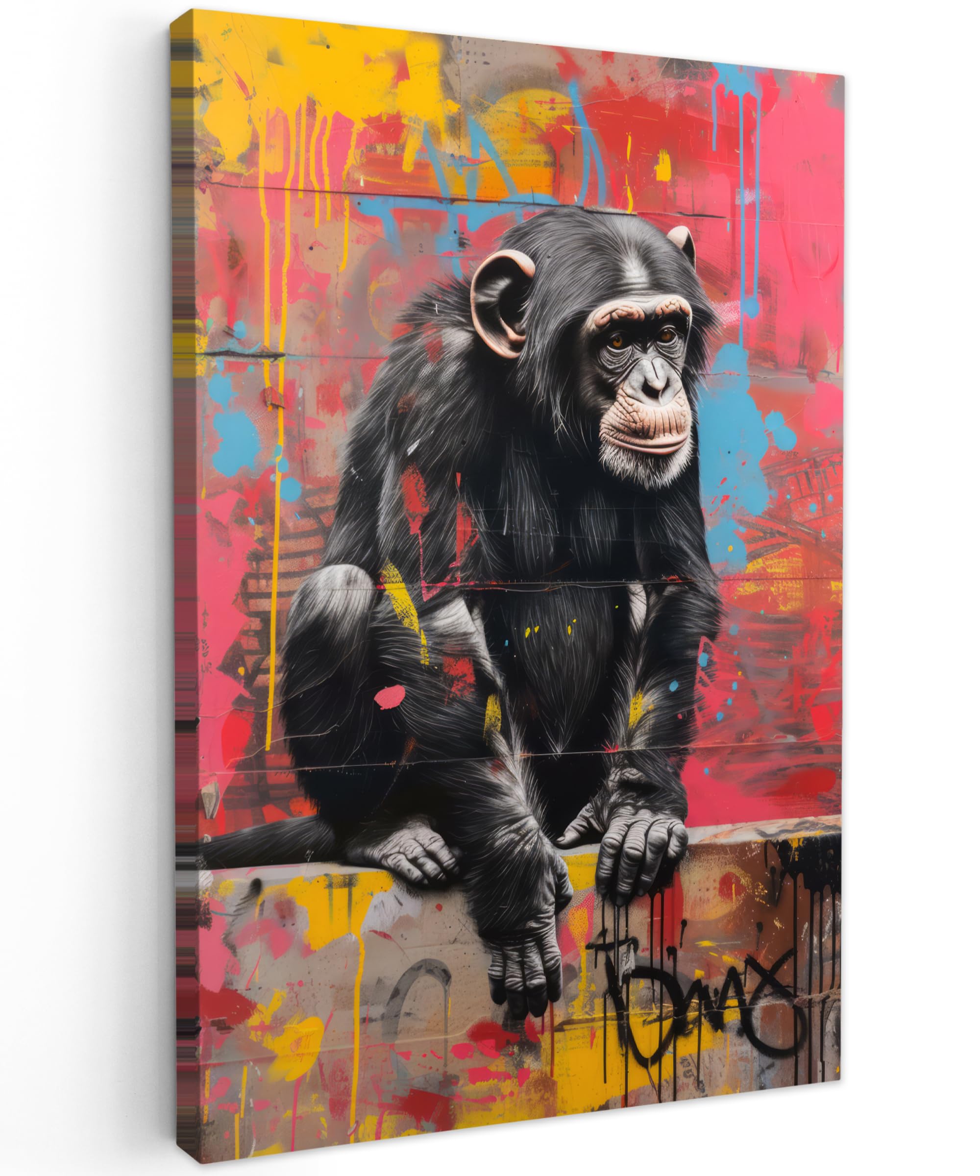 MuchoWow© Canvas Wall Art Work 16"x24" / 40x60 cm Room Decor Painting Wallfillers Picture Decoration Prints Graffiti - Chimpanzee - Animals - Street art - Banksy — image 1