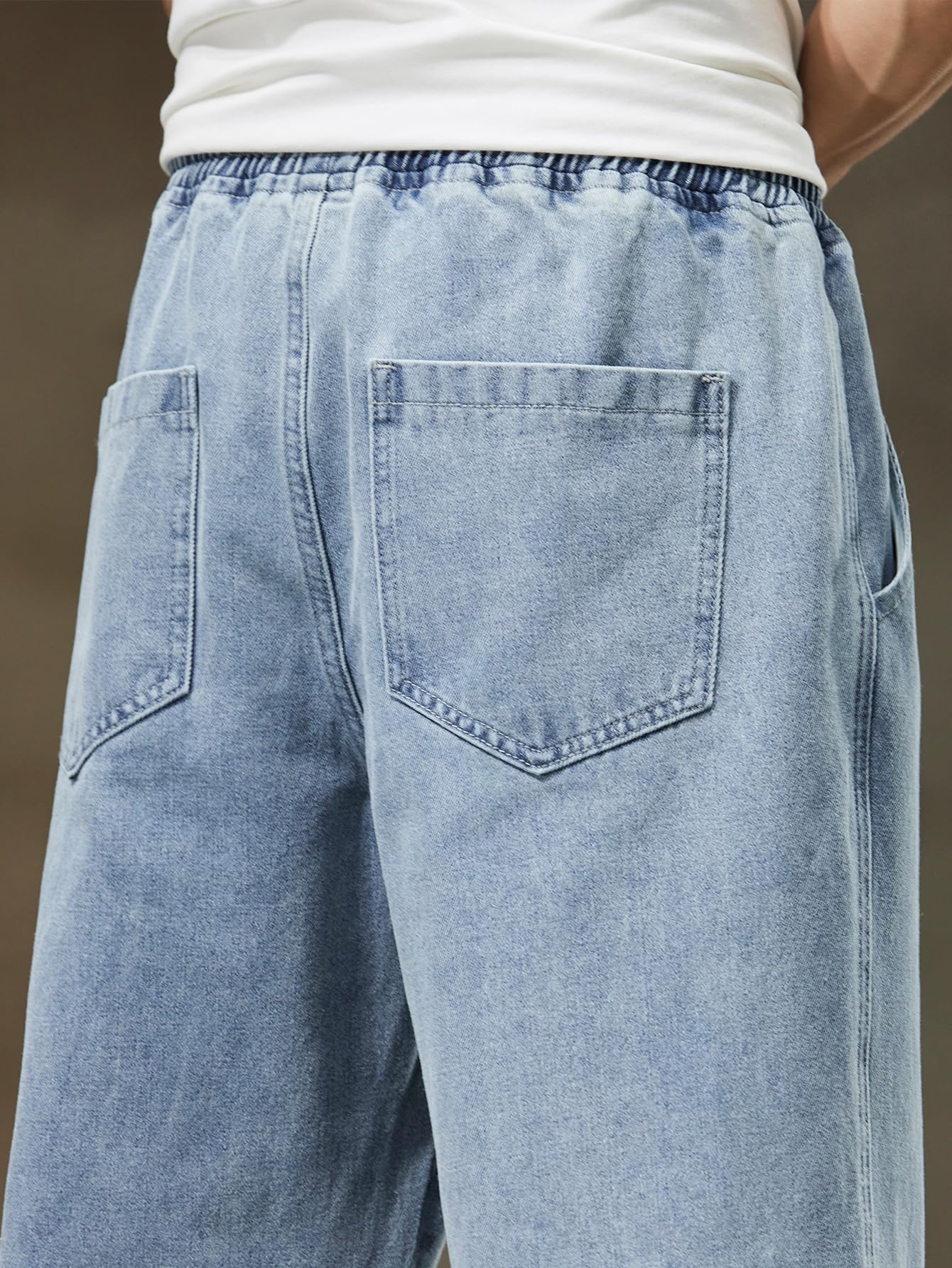 Herren Straight Baggy Jeans mit Elastikbund, Kordel & Taschen, Y2K