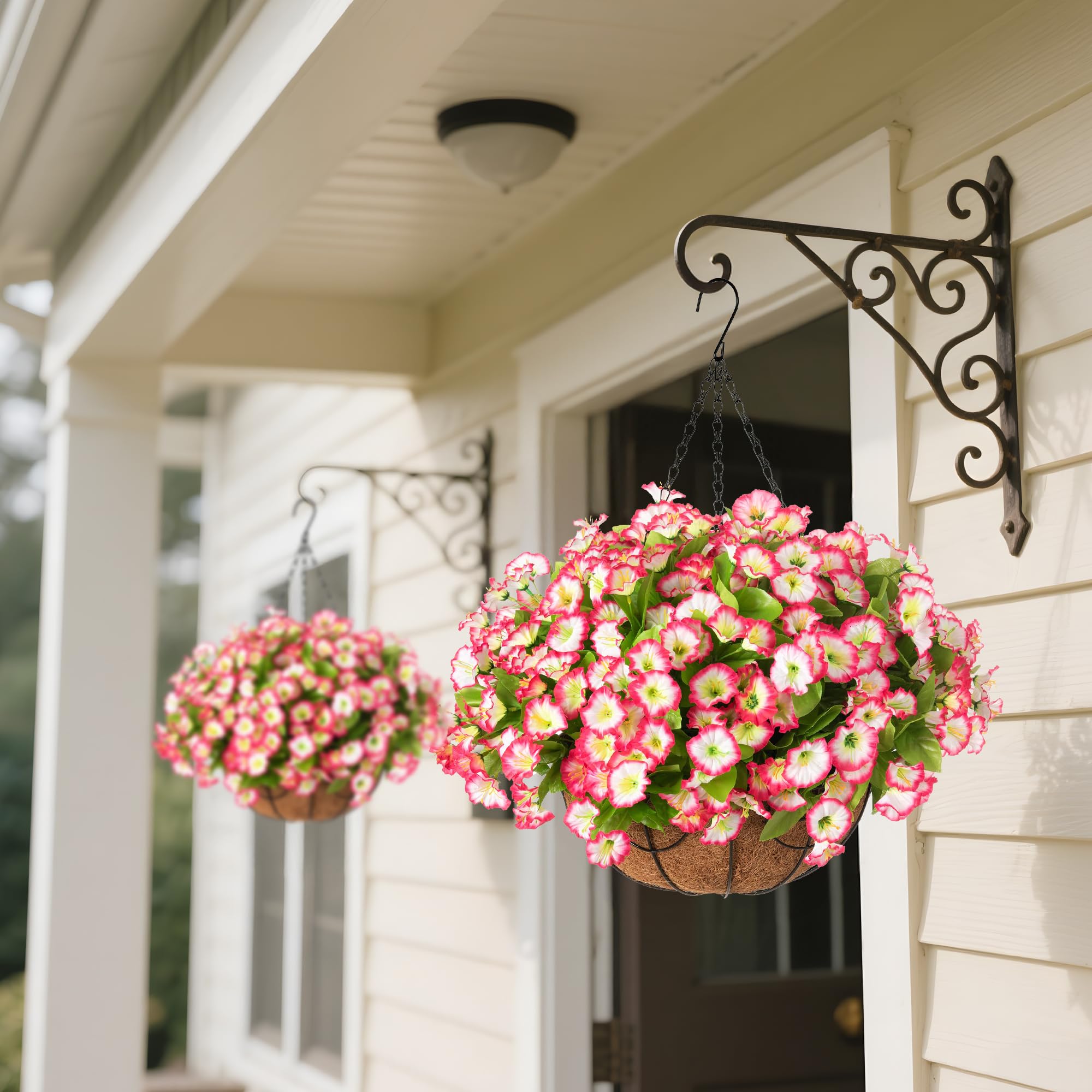 Cesto Appeso Con Orchidee Finte Viola - Fiori Artificiali Per Esterno, Decorazione Da Giardino E Balcone - 3