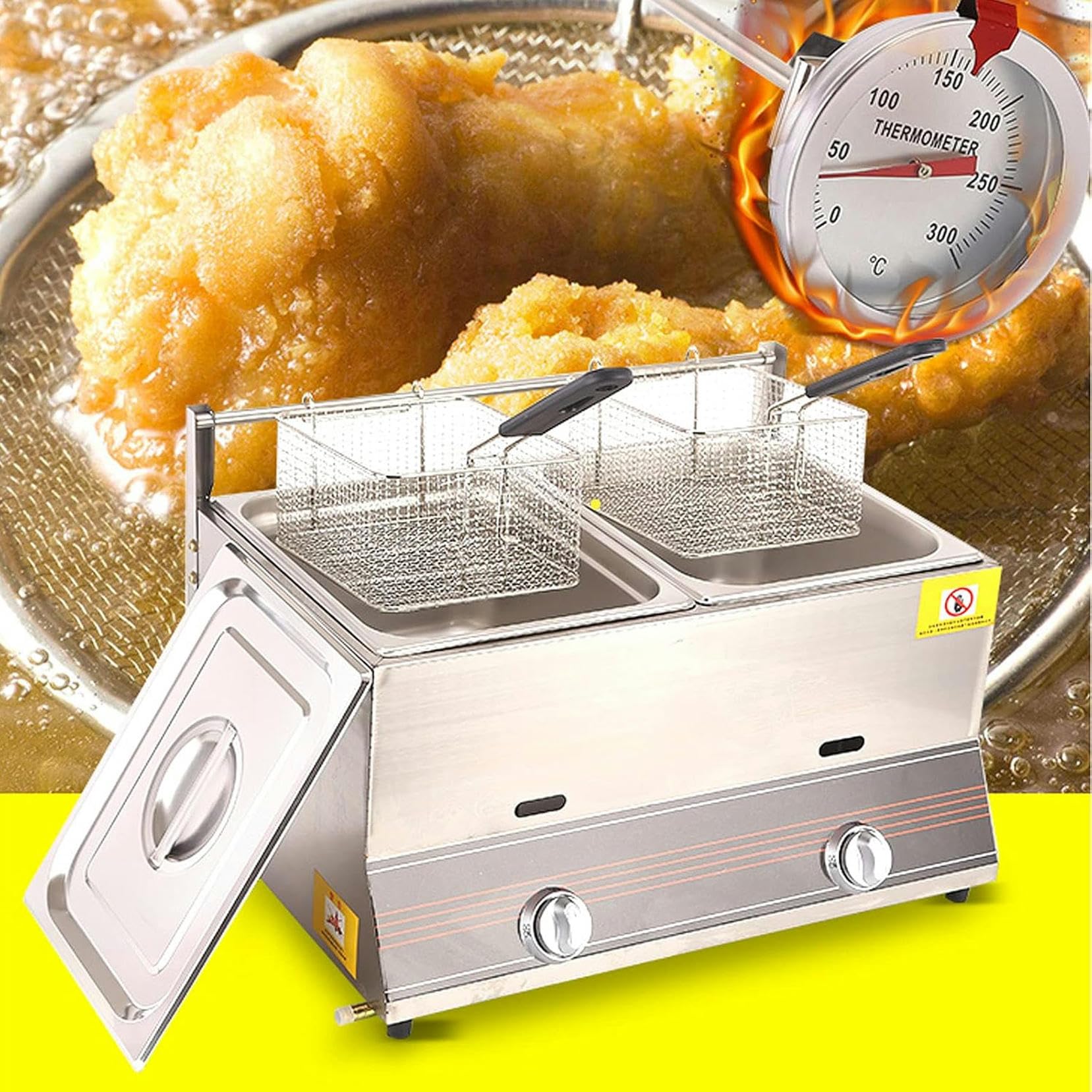 Freidora de Gas Profesional de Acero Inoxidable para Cesta de encimera de Restaurante Comercial~/